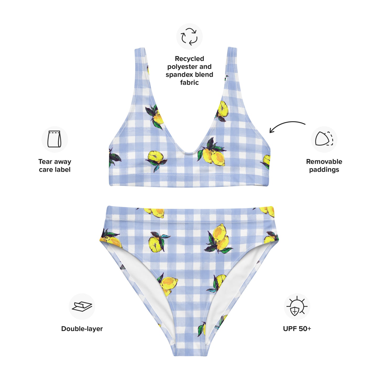Lemon Print Recycled high-waisted bikini