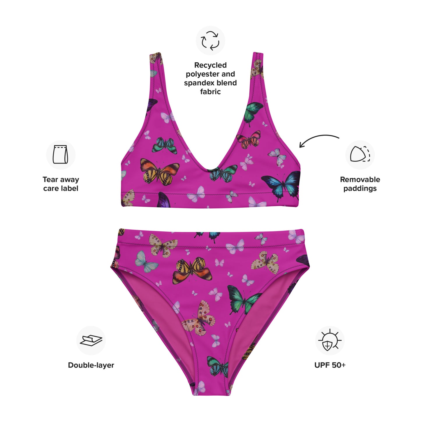 Butterflies Print Recycled High Waisted Bikini
