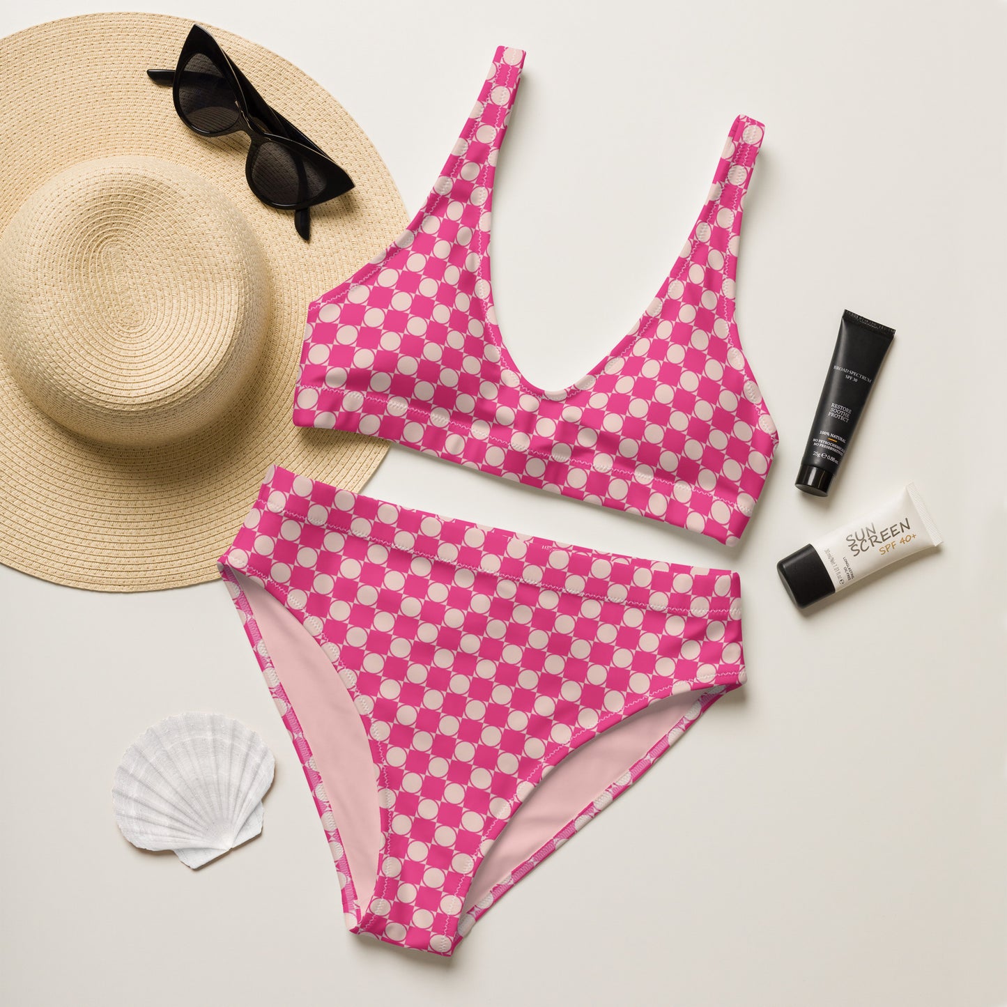 Checkered Recycled High Waisted Bikini