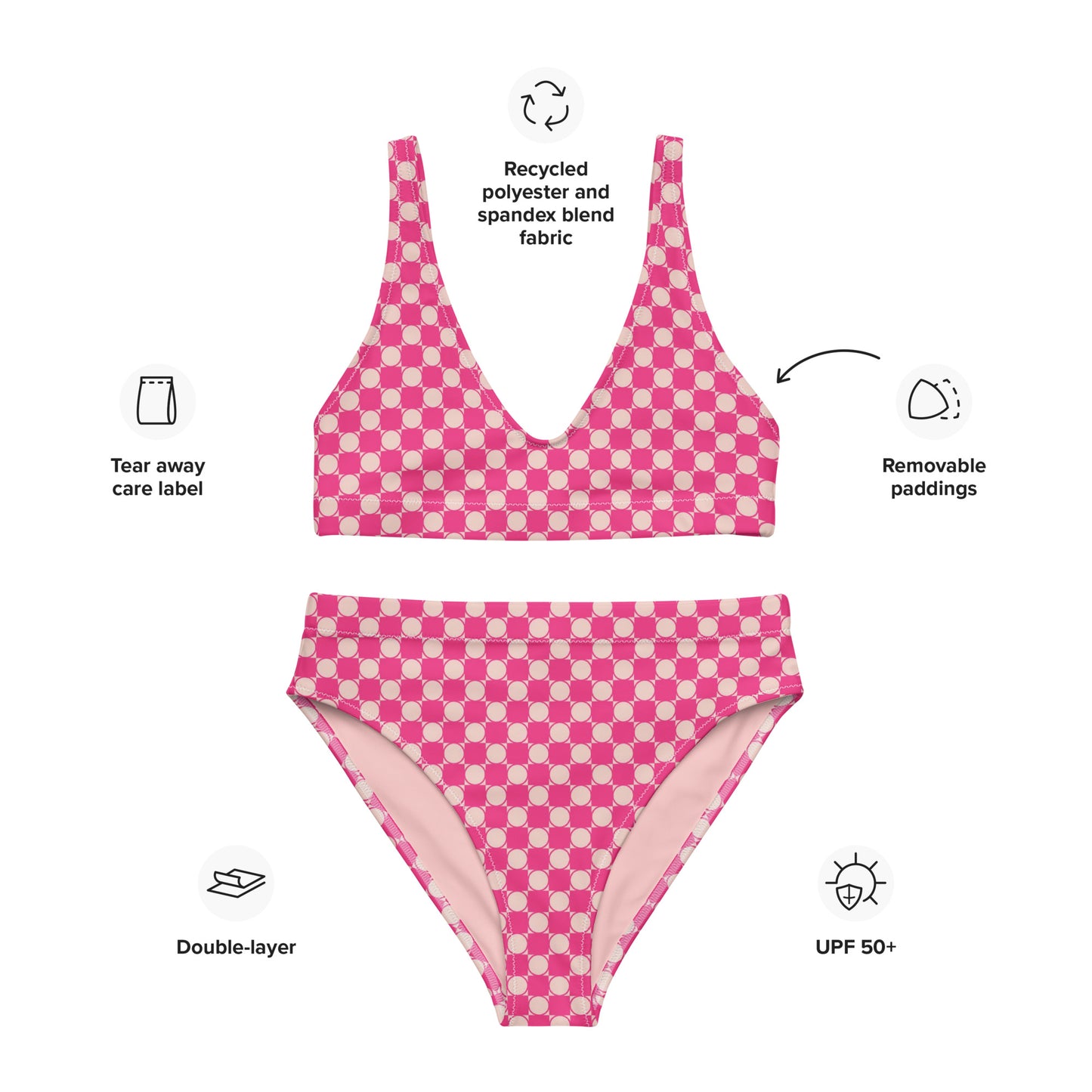 Checkered Recycled High Waisted Bikini