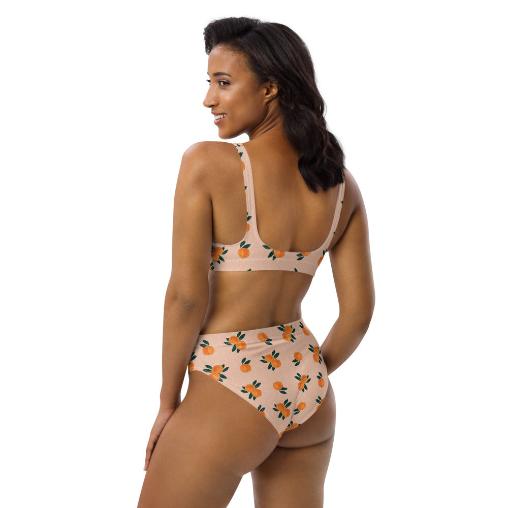 Orange Print Recycled High-waisted Bikini
