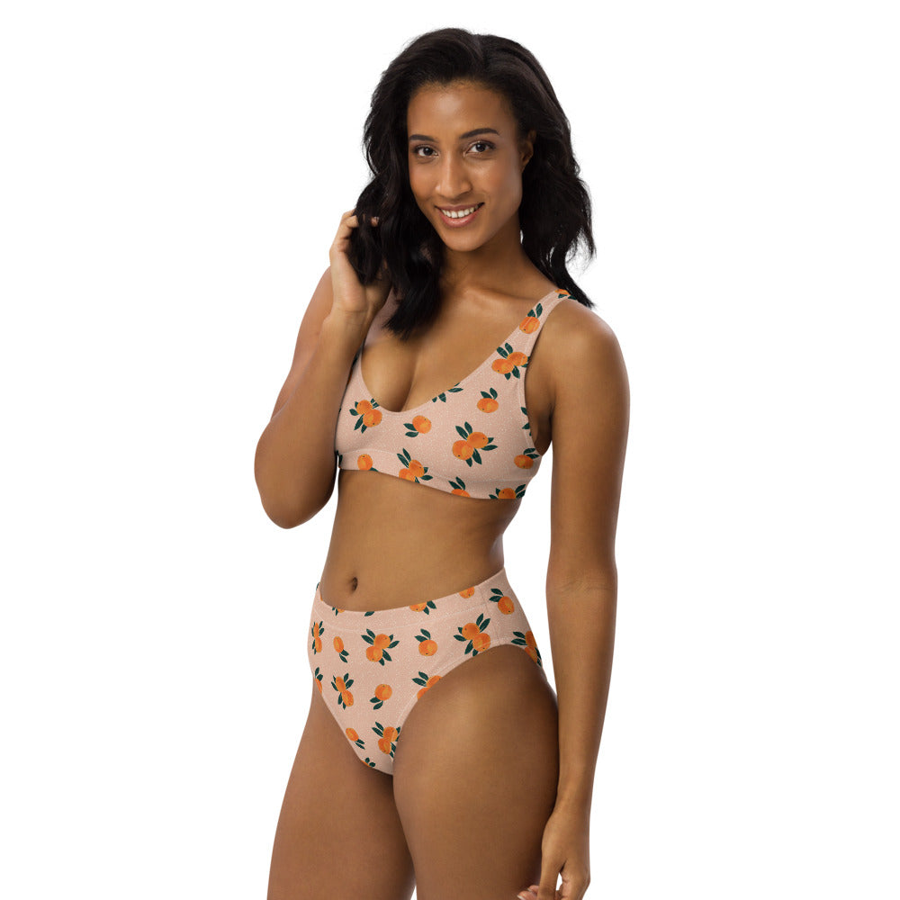 Orange Print Recycled High-waisted Bikini