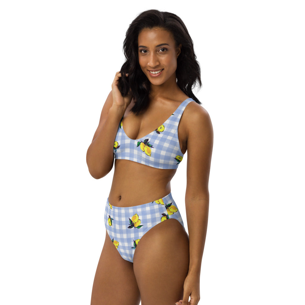 Lemon Print Recycled high-waisted bikini
