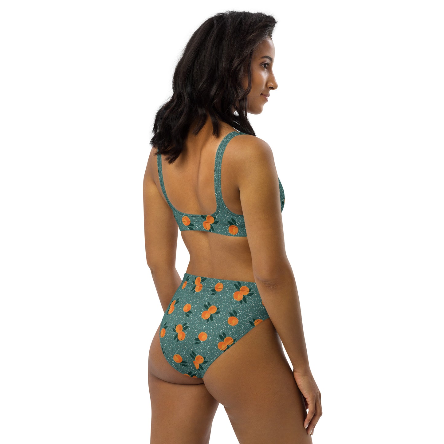 Orange Print Recycled high-waisted bikini