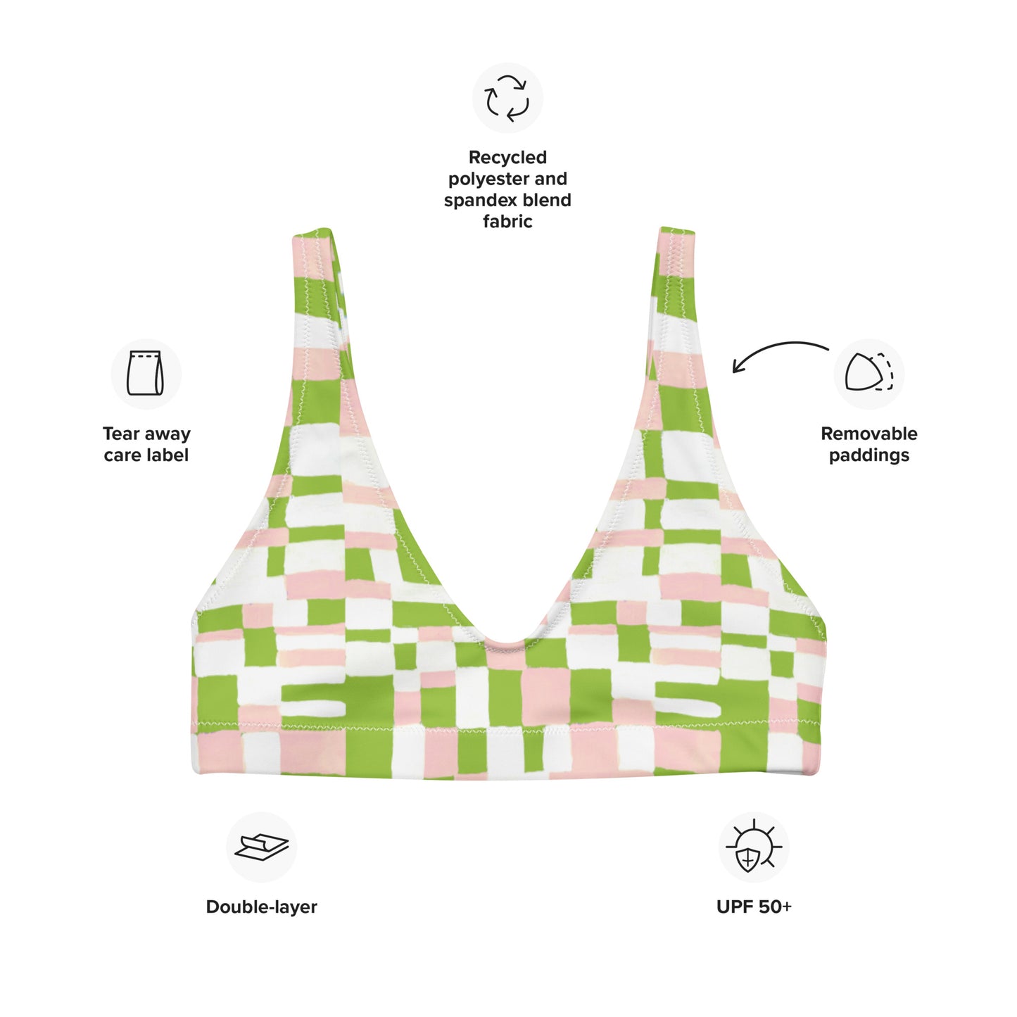 Mix and Match Checkered Recyled Padded Bikini Top