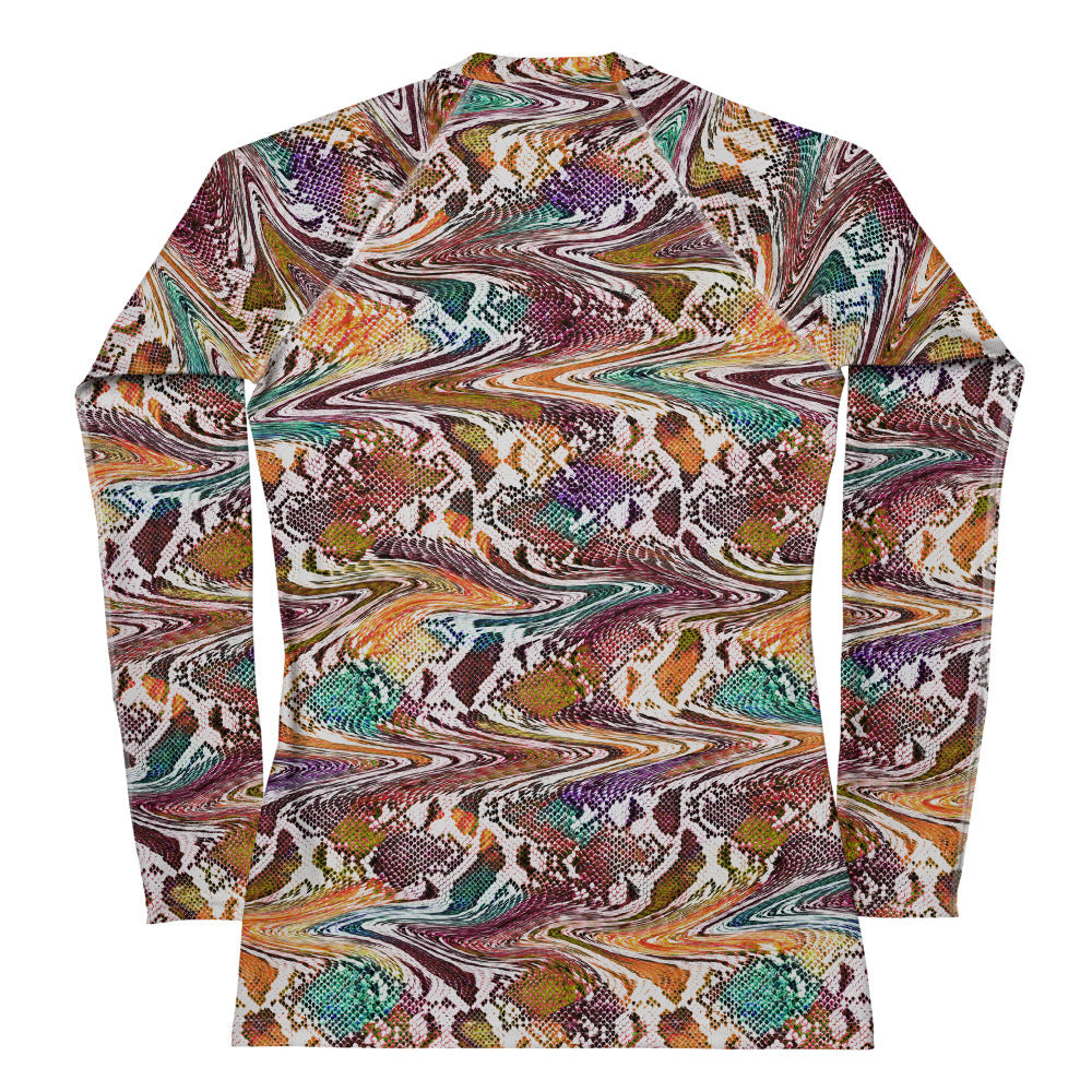 Trippy Snake Print Women's Rash Guard Long Sleeve
