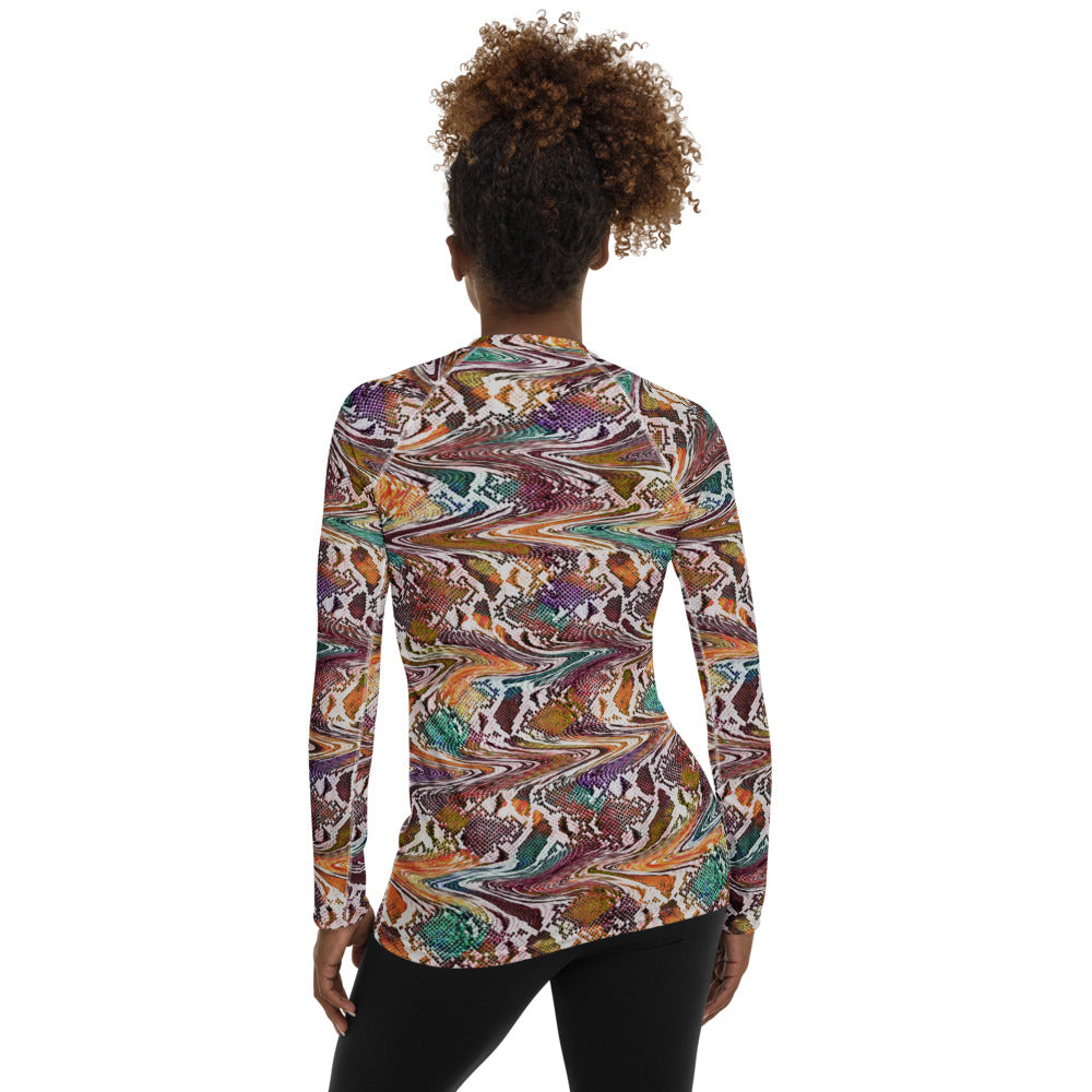 Trippy Snake Print Women's Rash Guard Long Sleeve
