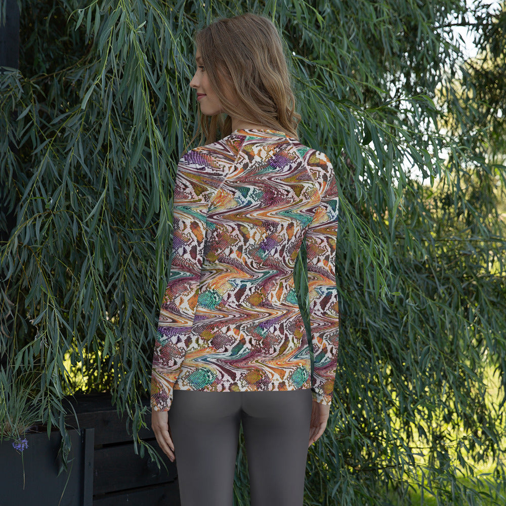 Trippy Snake Print Women's Rash Guard Long Sleeve