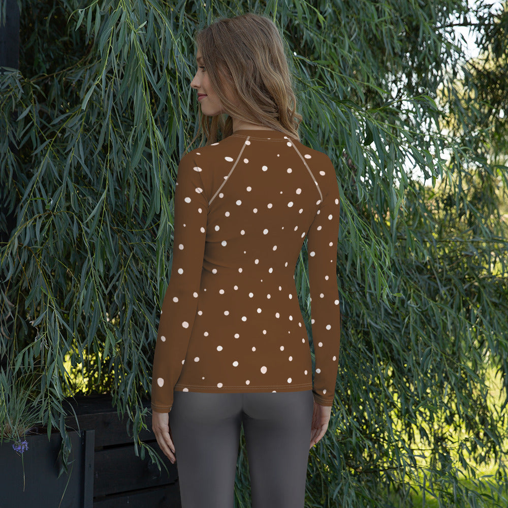 Polka Dot Women's Rash Guard Long Sleeve Fitted Top to Match Cycling Shorts