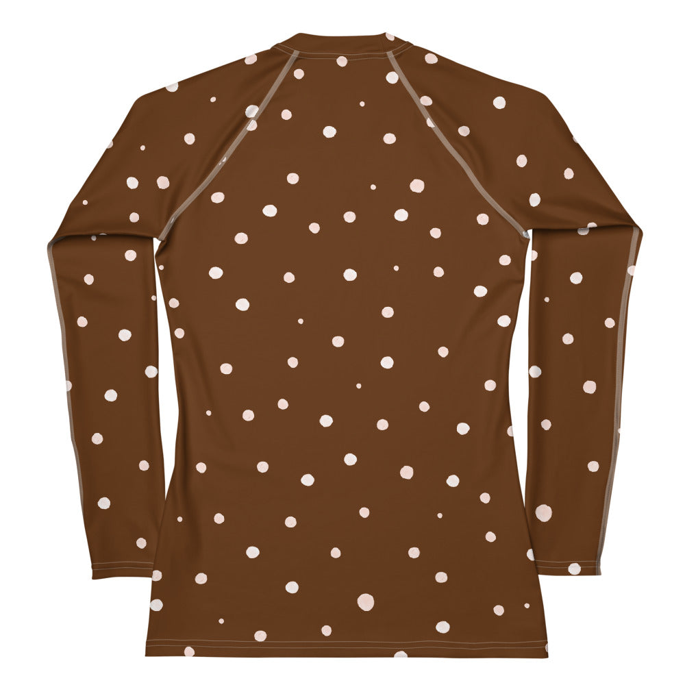 Polka Dot Women's Rash Guard Long Sleeve Fitted Top to Match Cycling Shorts