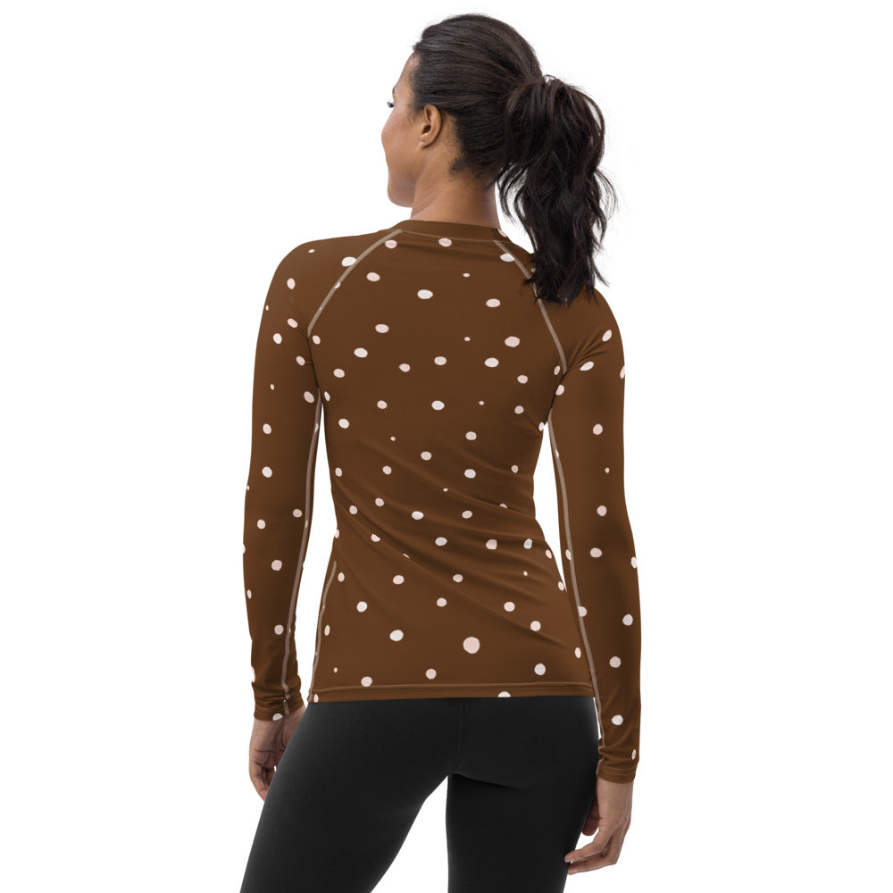 Polka Dot Women's Rash Guard Long Sleeve Fitted Top to Match Cycling Shorts