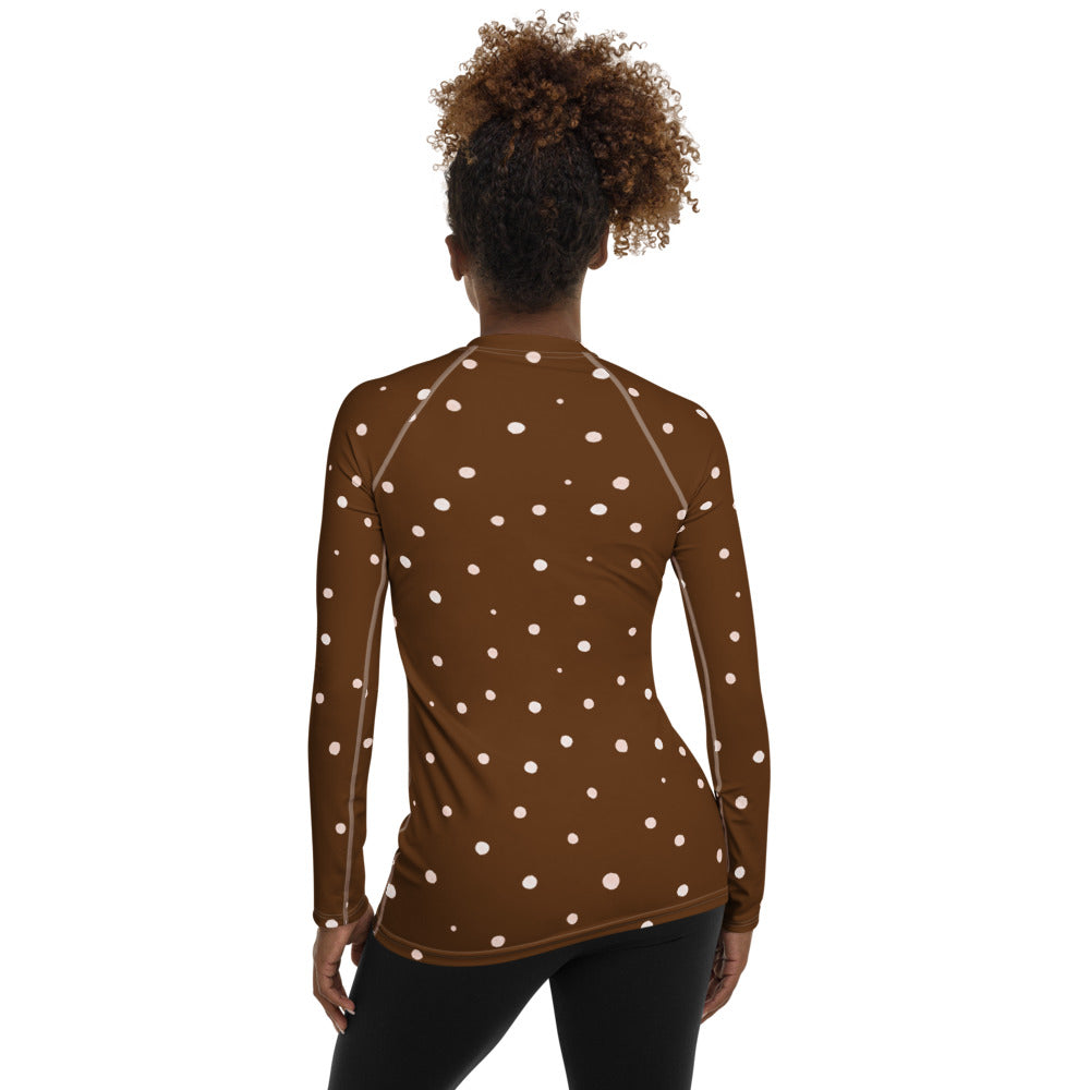 Polka Dot Women's Rash Guard Long Sleeve Fitted Top to Match Cycling Shorts