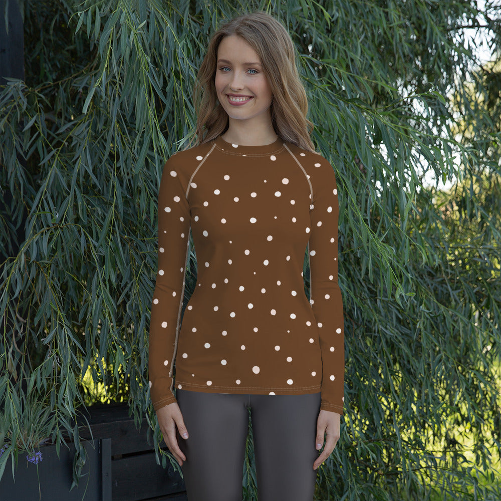 Polka Dot Women's Rash Guard Long Sleeve Fitted Top to Match Cycling Shorts