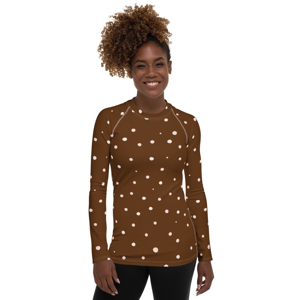 Polka Dot Women's Rash Guard Long Sleeve Fitted Top to Match Cycling Shorts