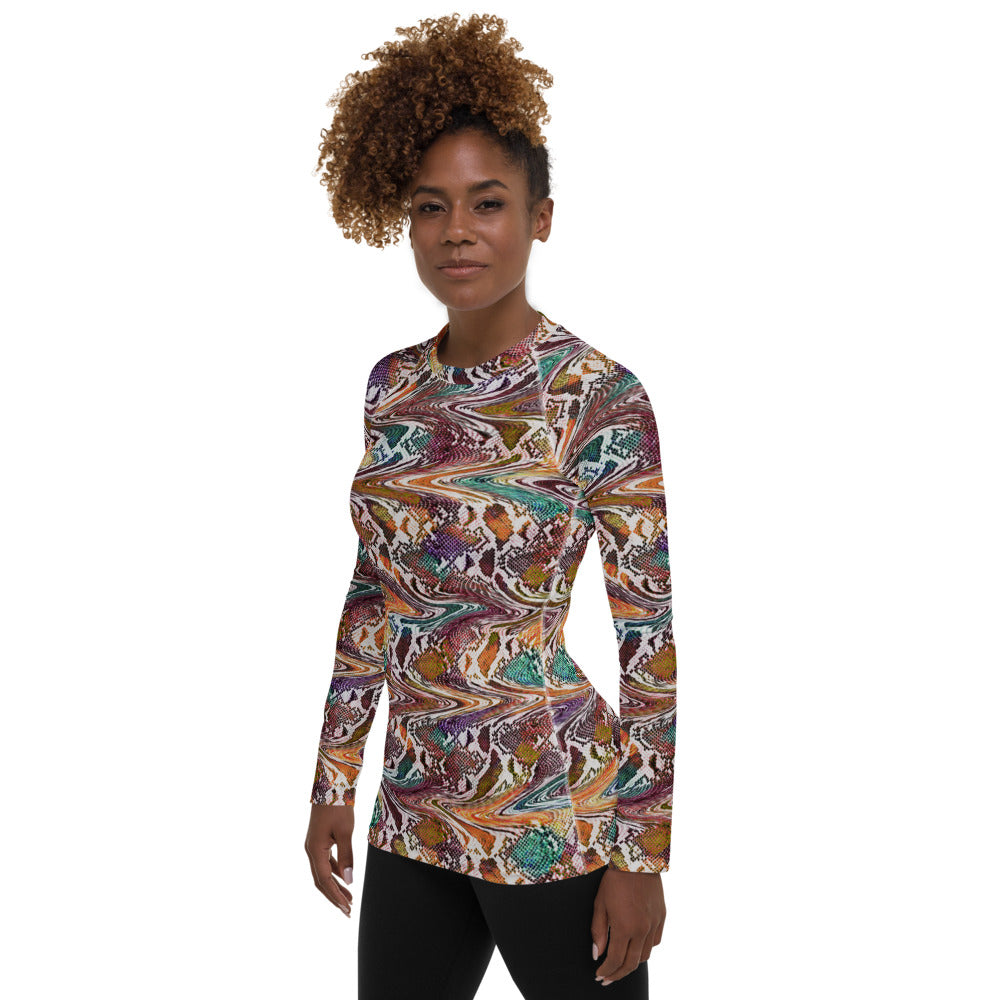 Trippy Snake Print Women's Rash Guard Long Sleeve