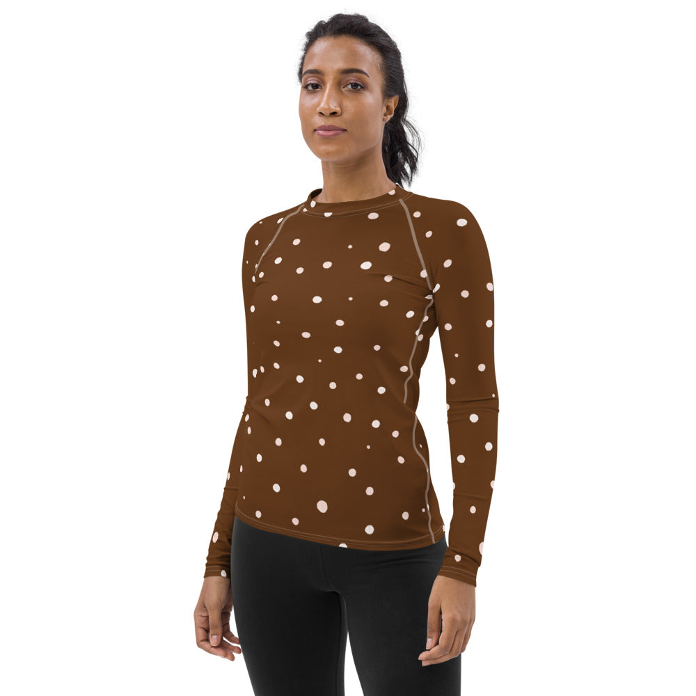 Polka Dot Women's Rash Guard Long Sleeve Fitted Top to Match Cycling Shorts