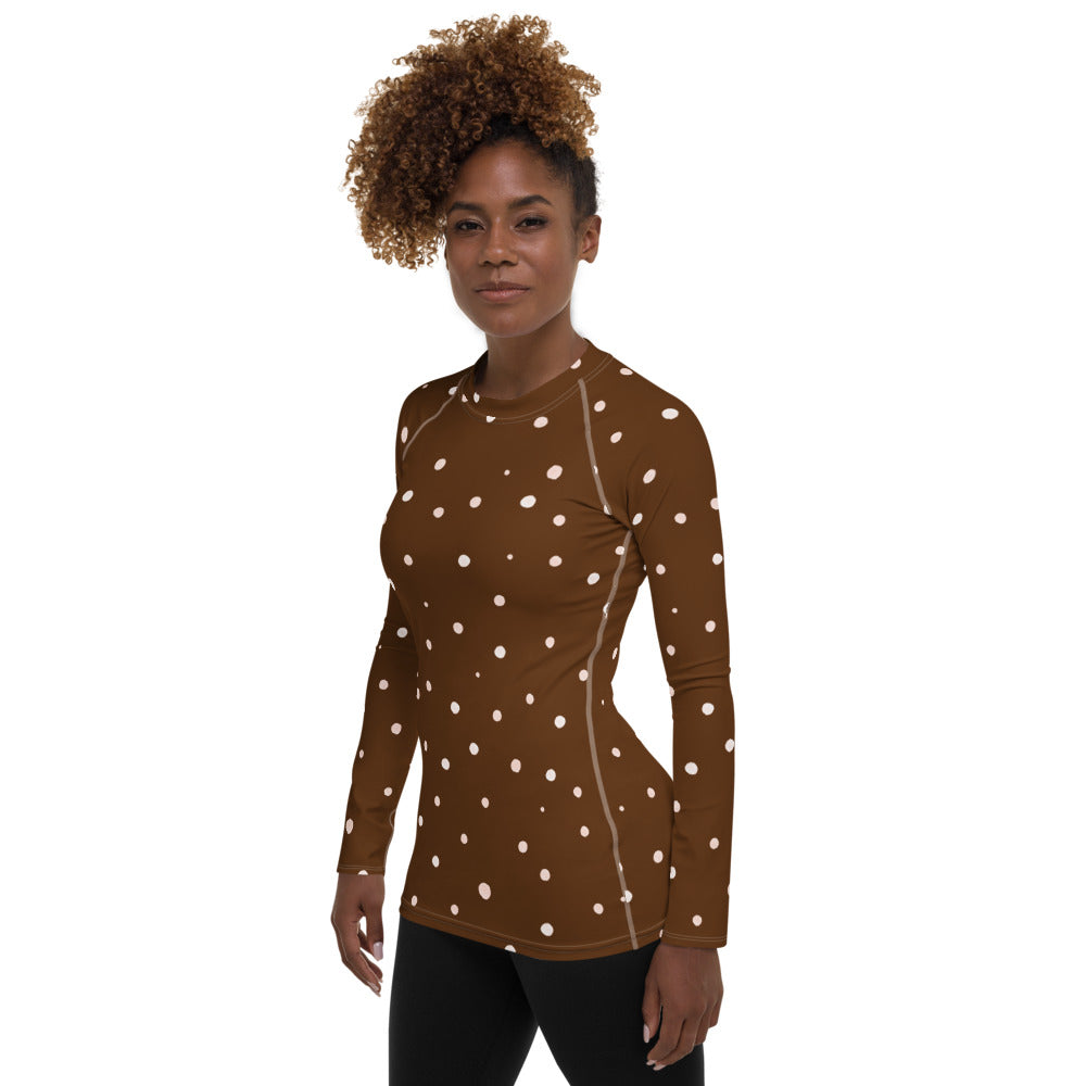 Polka Dot Women's Rash Guard Long Sleeve Fitted Top to Match Cycling Shorts