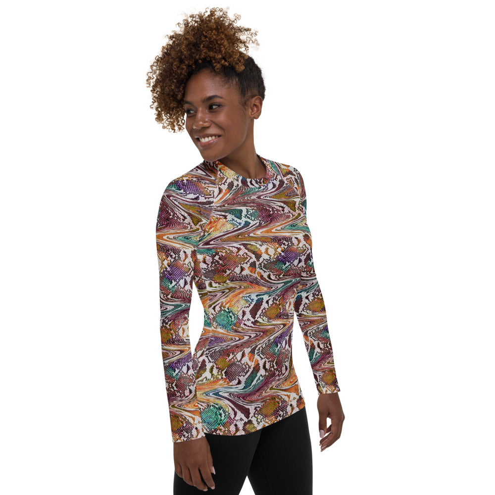 Trippy Snake Print Women's Rash Guard Long Sleeve