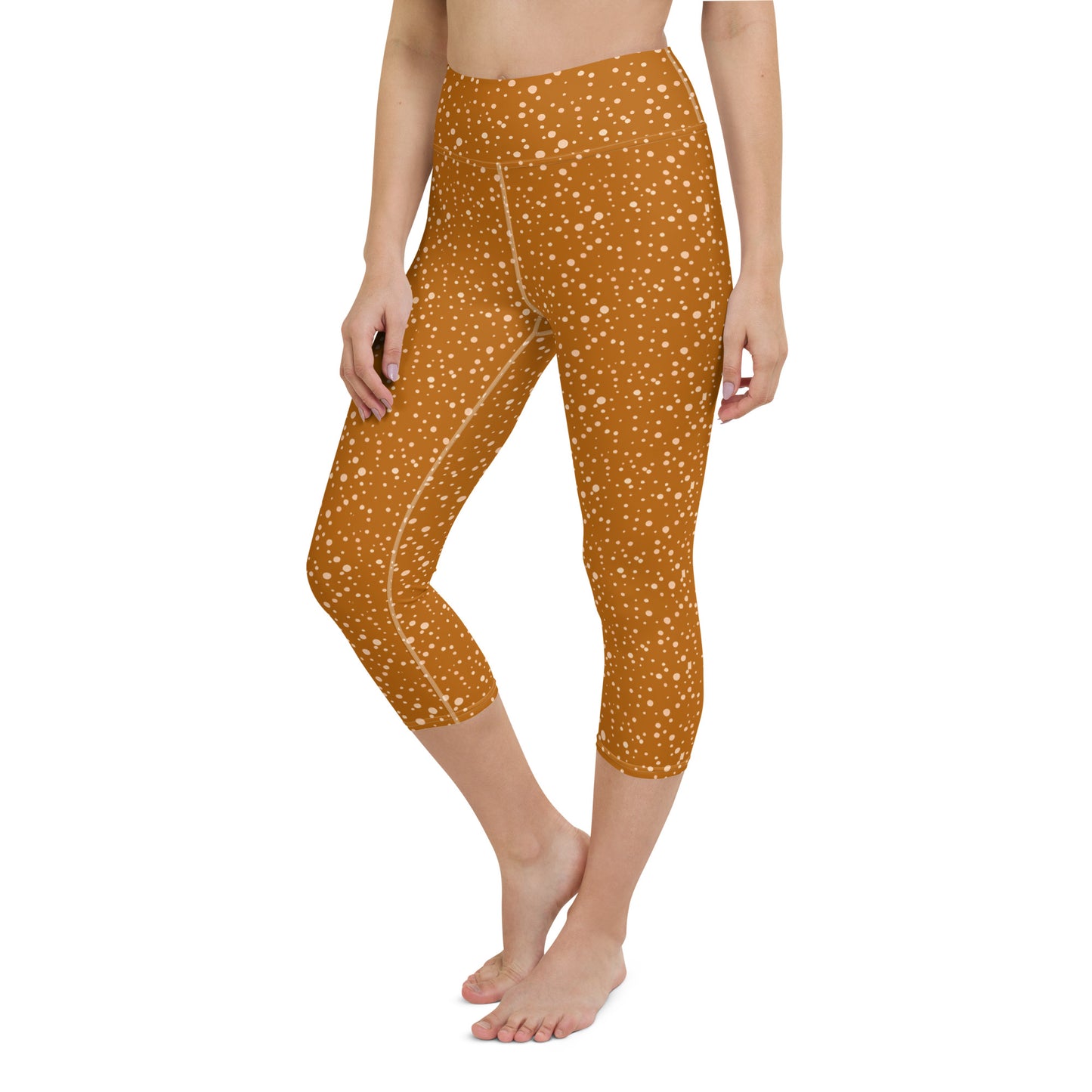 Polkadot High Waisted Yoga Capri Leggings in Burnt Orange