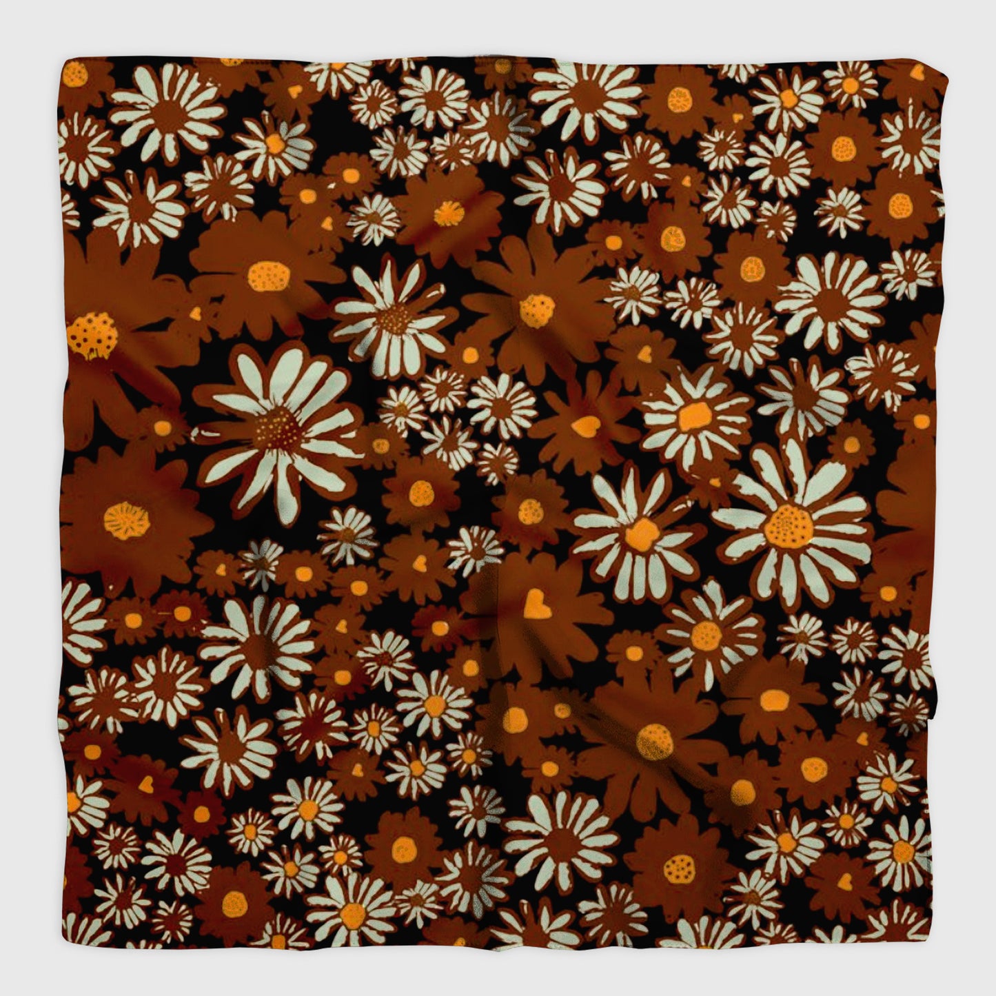 Painted Daisy Satin Silk Bandana in Chocolate