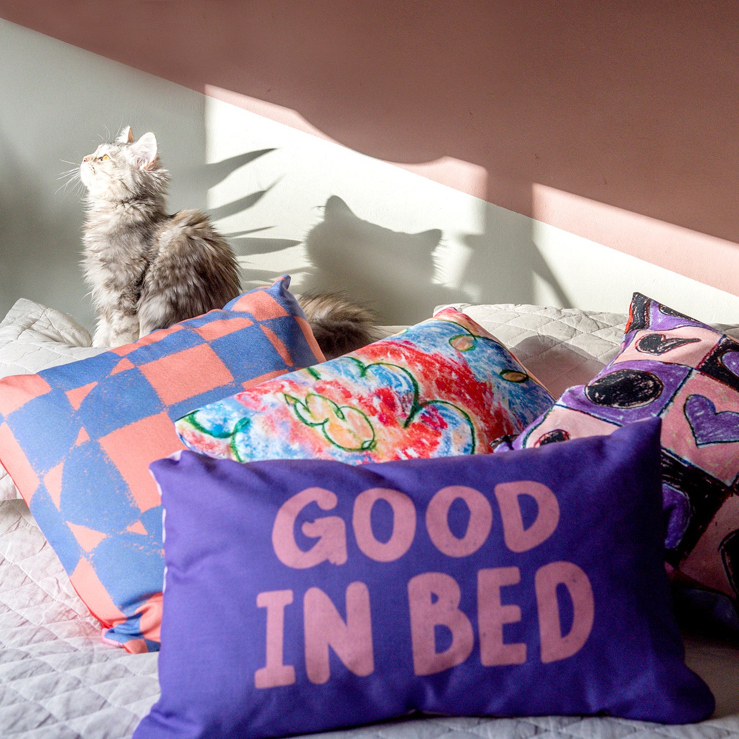 Good in Bed Slogan. Reversible Canvas Cushion
