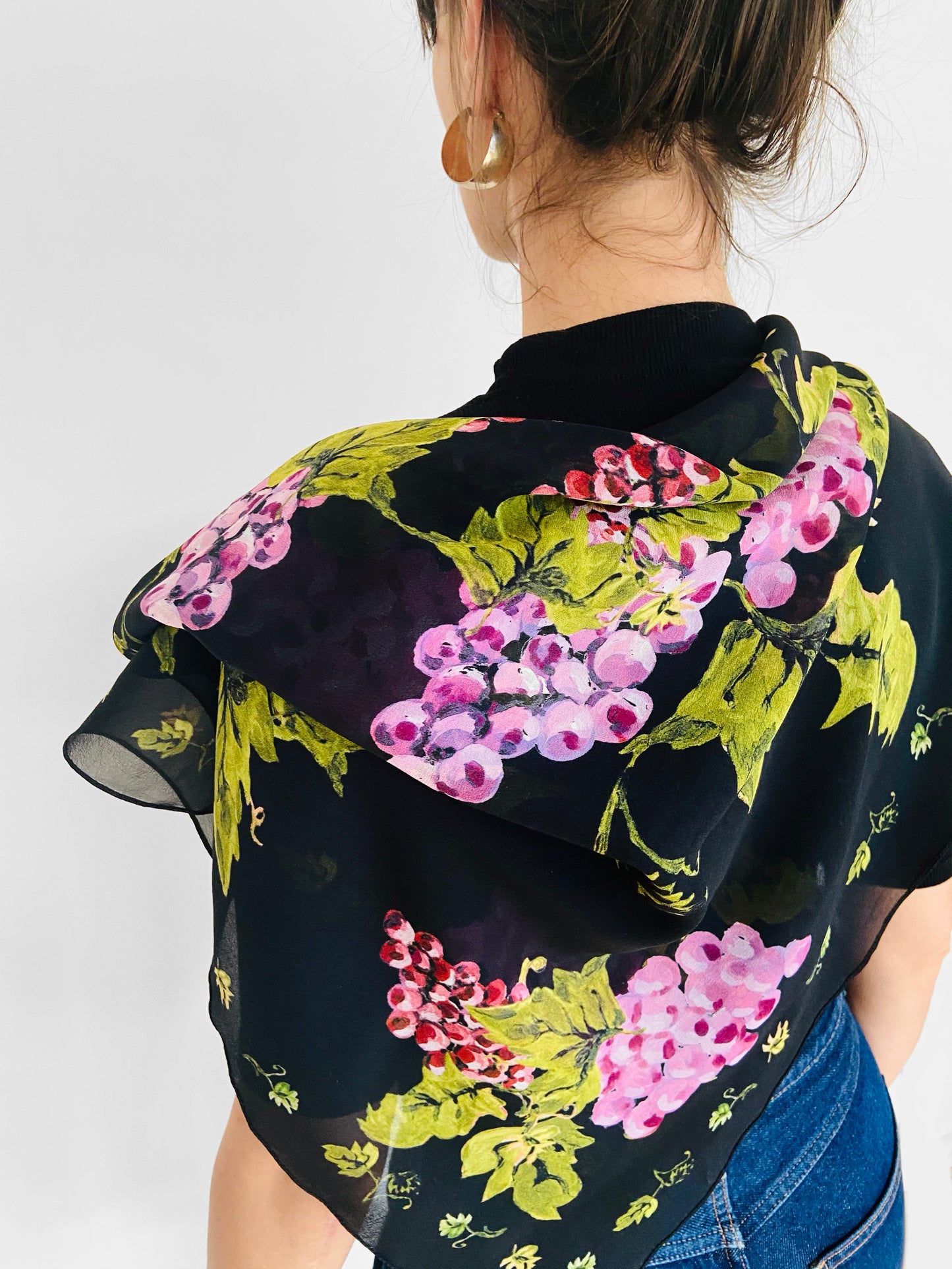 Grape Print Georgette Silk Square Scarf