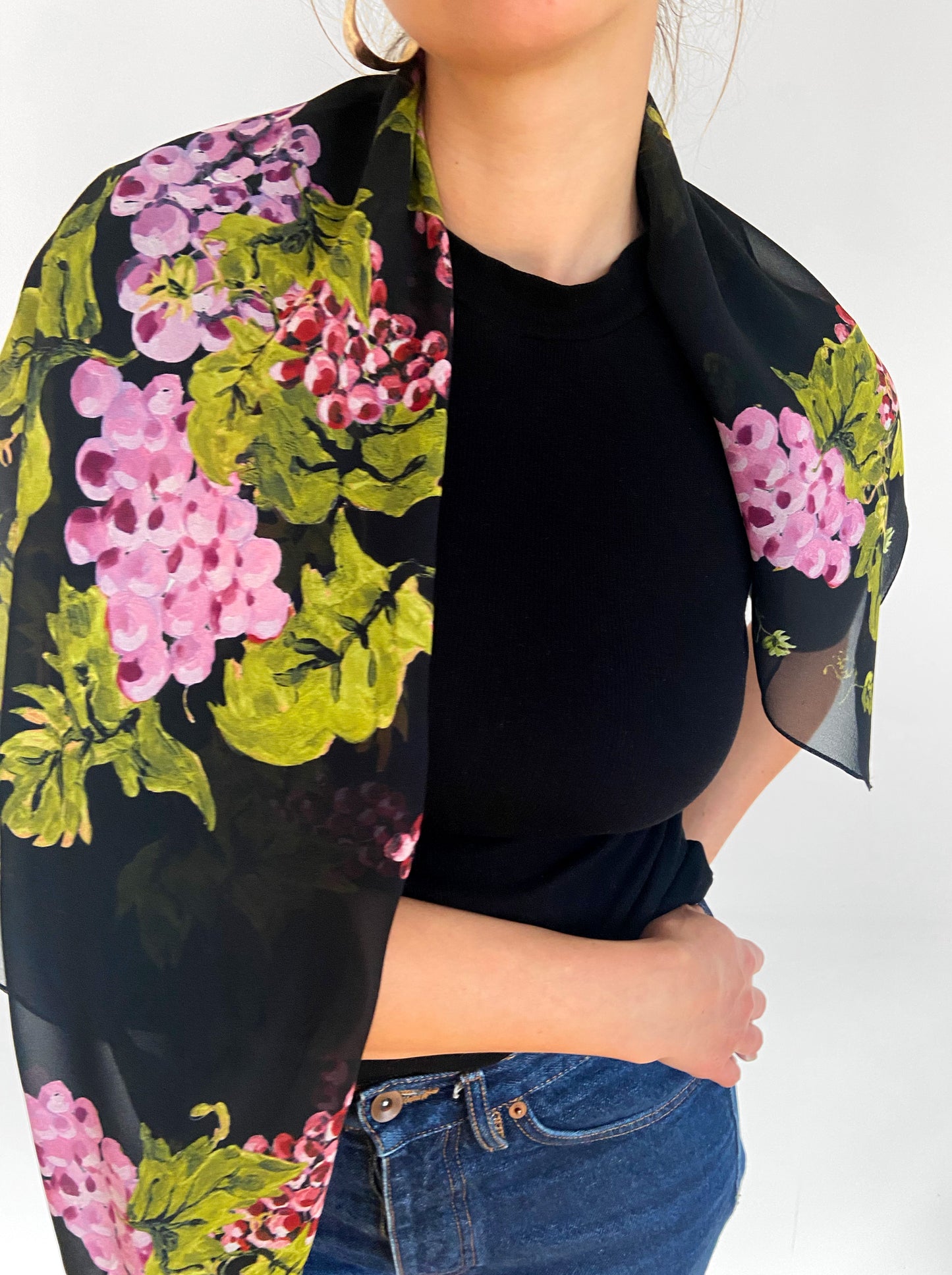 Grape Print Georgette Silk Square Scarf