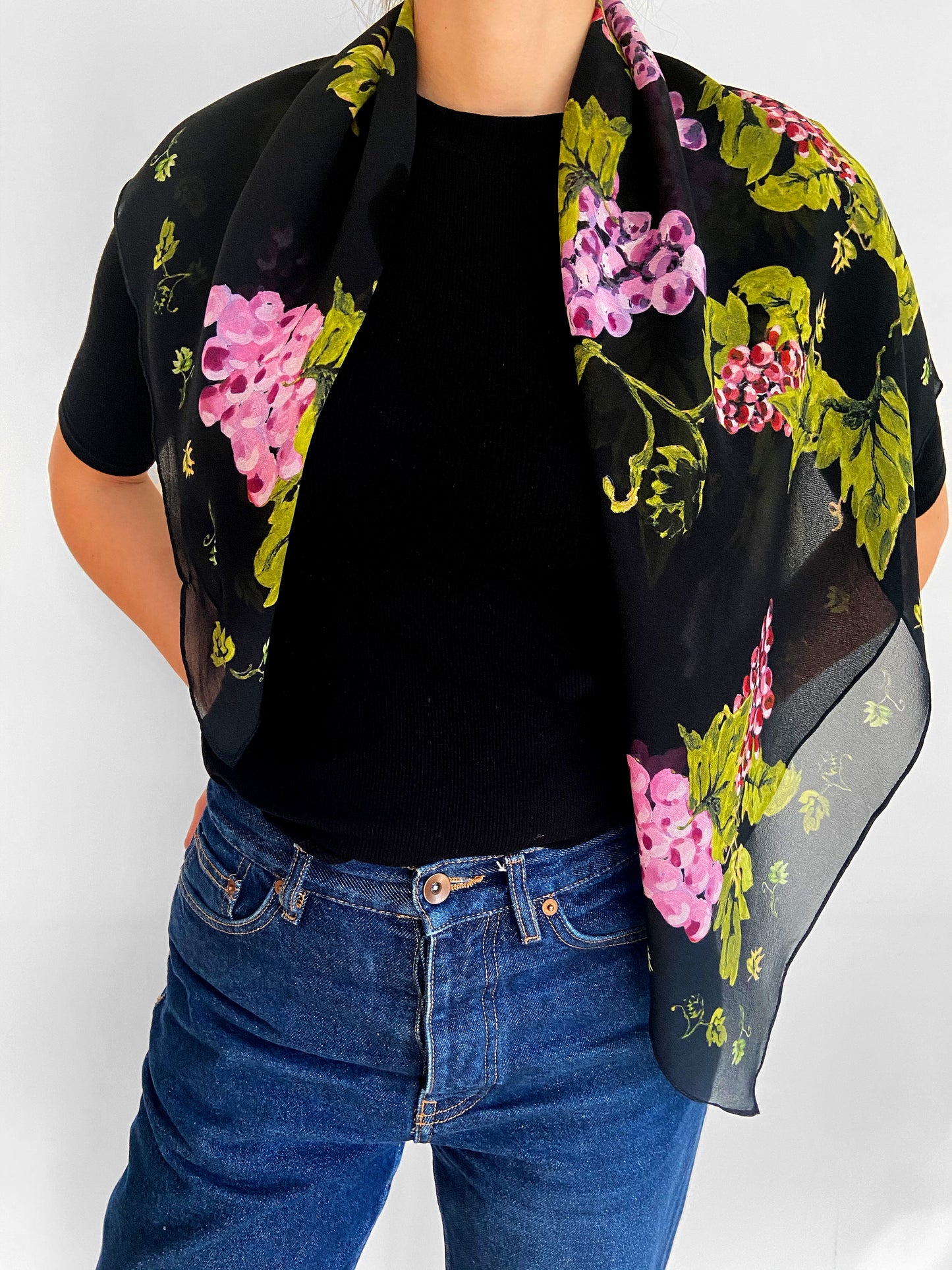 Grape Print Georgette Silk Square Scarf