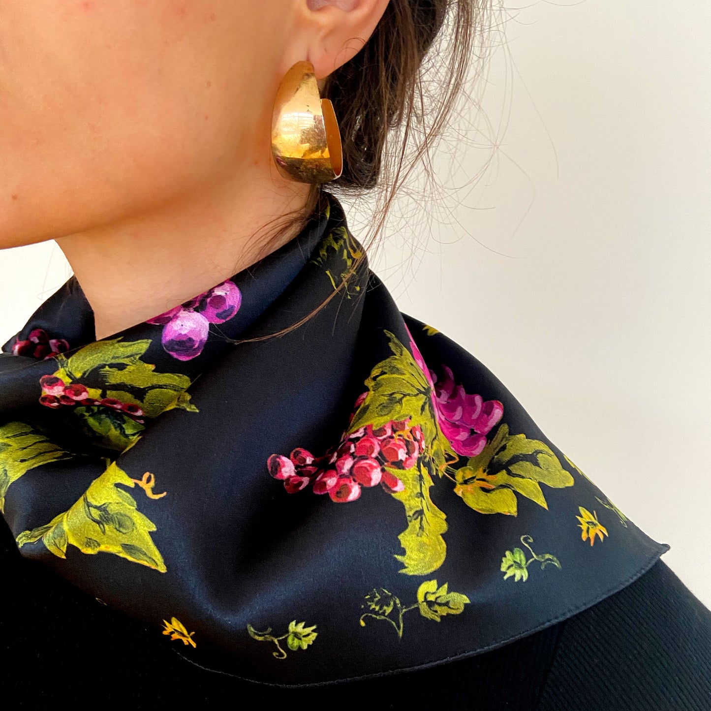 Grape Print Bandana Satin Silk Scarf