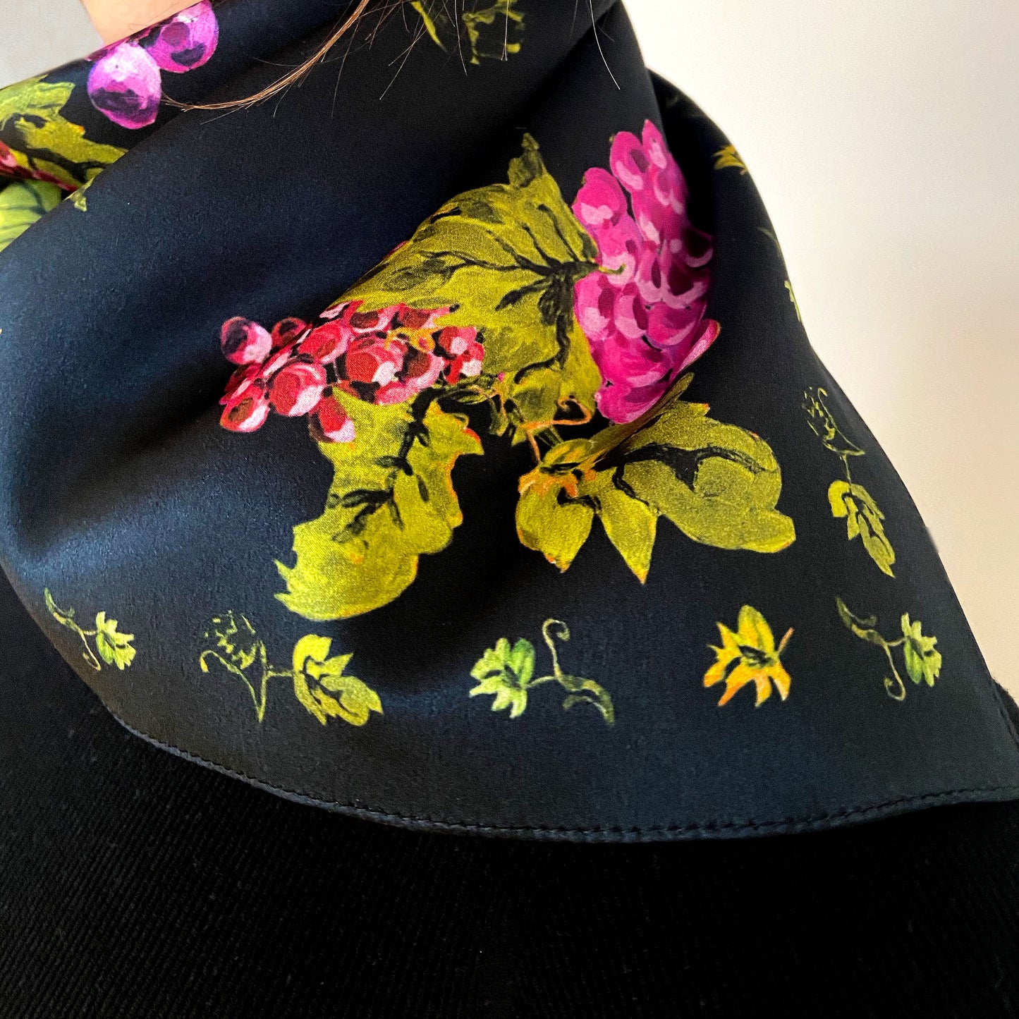 Grape Print Bandana Satin Silk Scarf