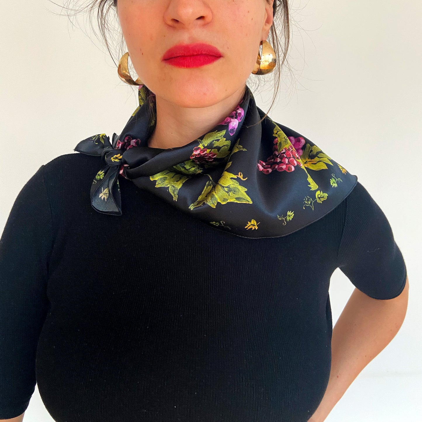 Grape Print Bandana Satin Silk Scarf