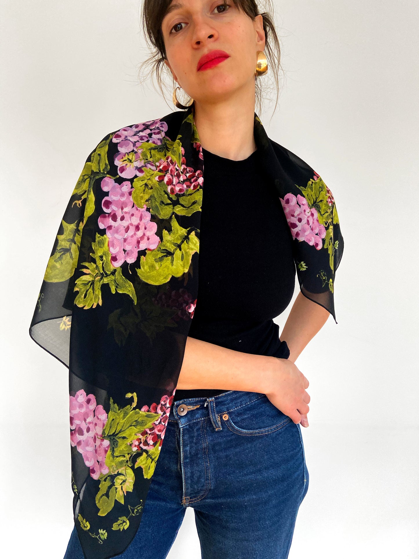 Grape Print Georgette Silk Square Scarf