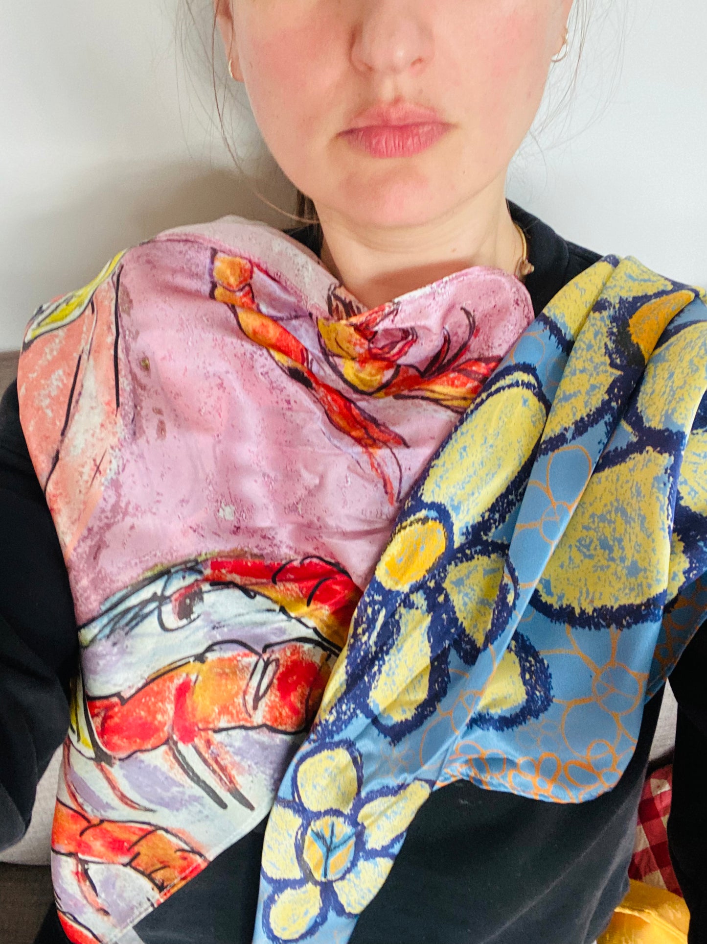 Tapas with Prawns. Dreaming of Spain. Pastel Satin Silk Bandana