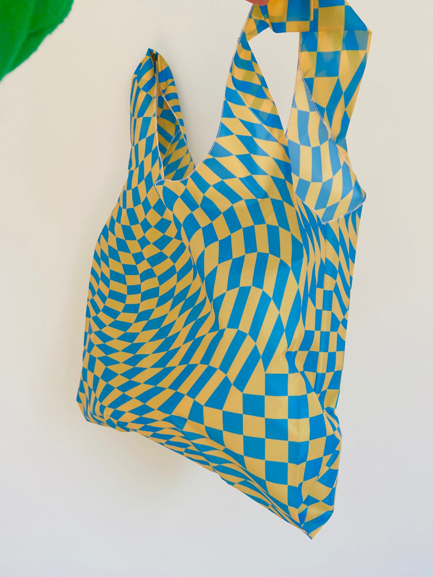 Checkered Parachute All Over Print Shopper Bag in Blue and Yellow