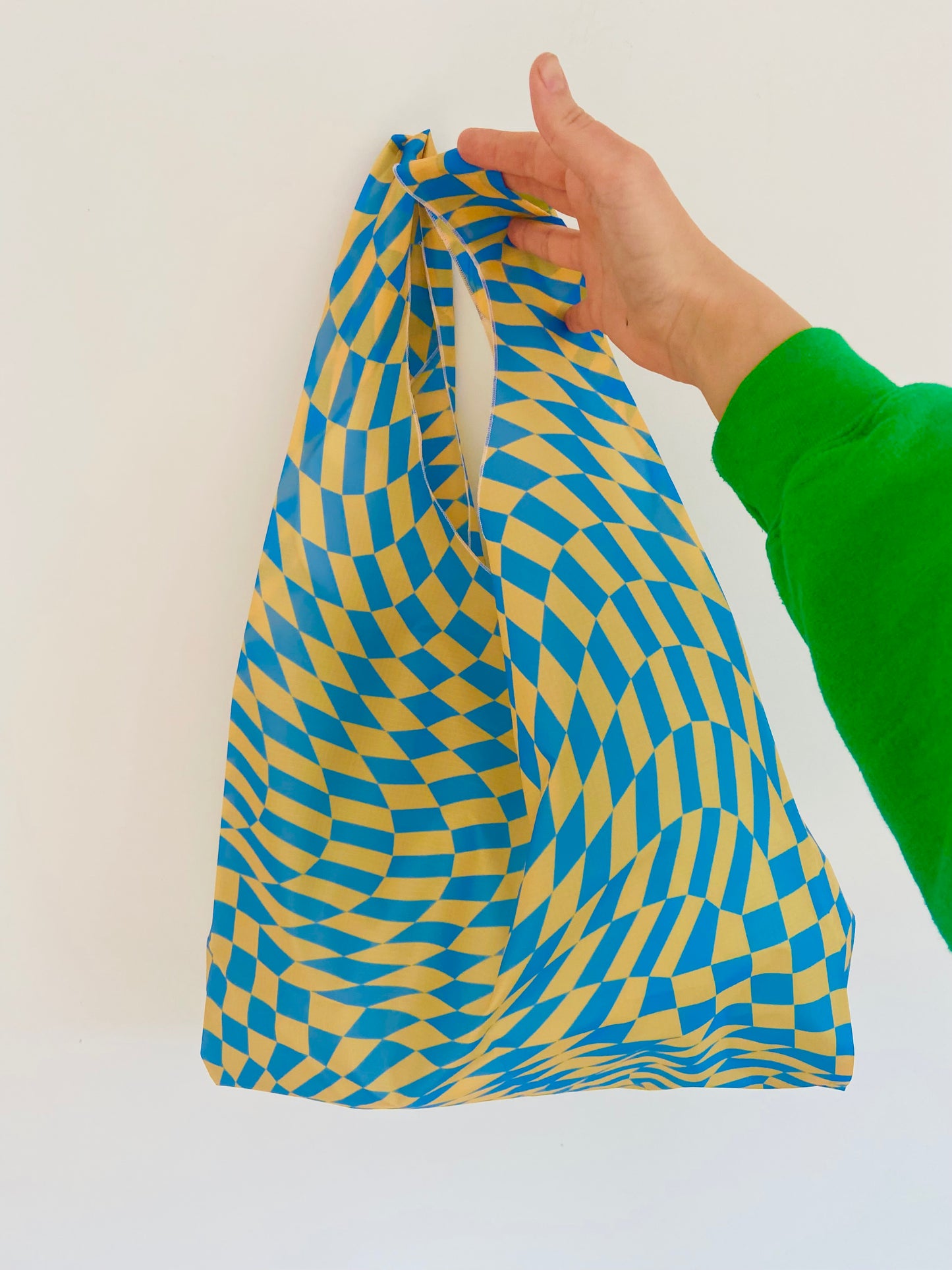 Checkered Parachute All Over Print Shopper Bag in Blue and Yellow