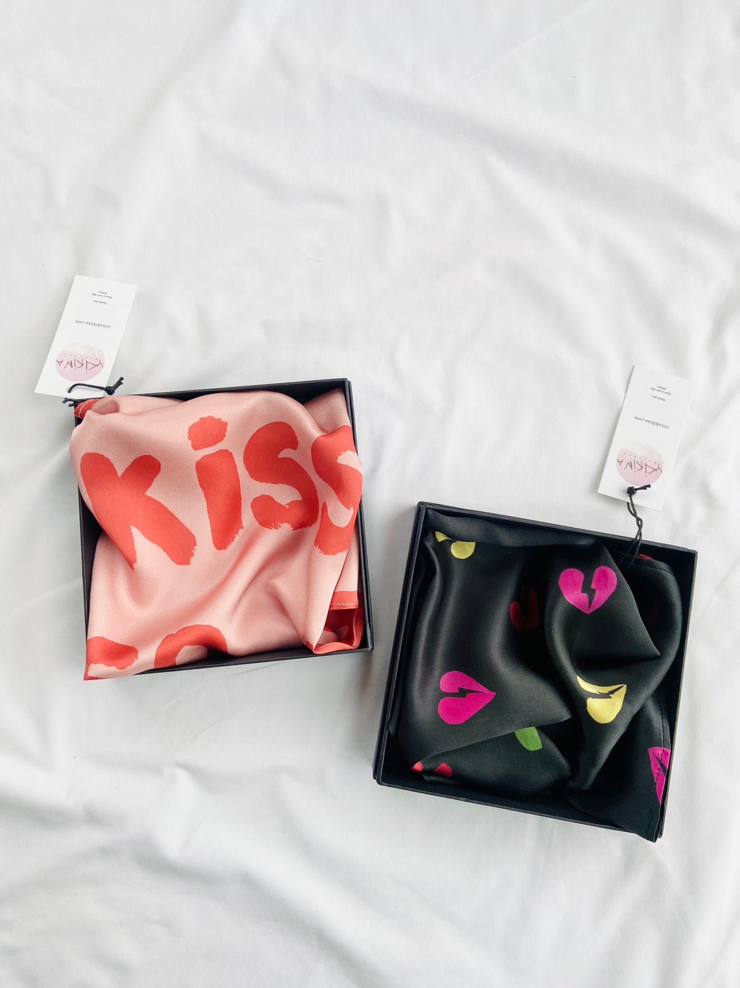 Broken Heart Satin Silk Bandana in Rainbow Colours