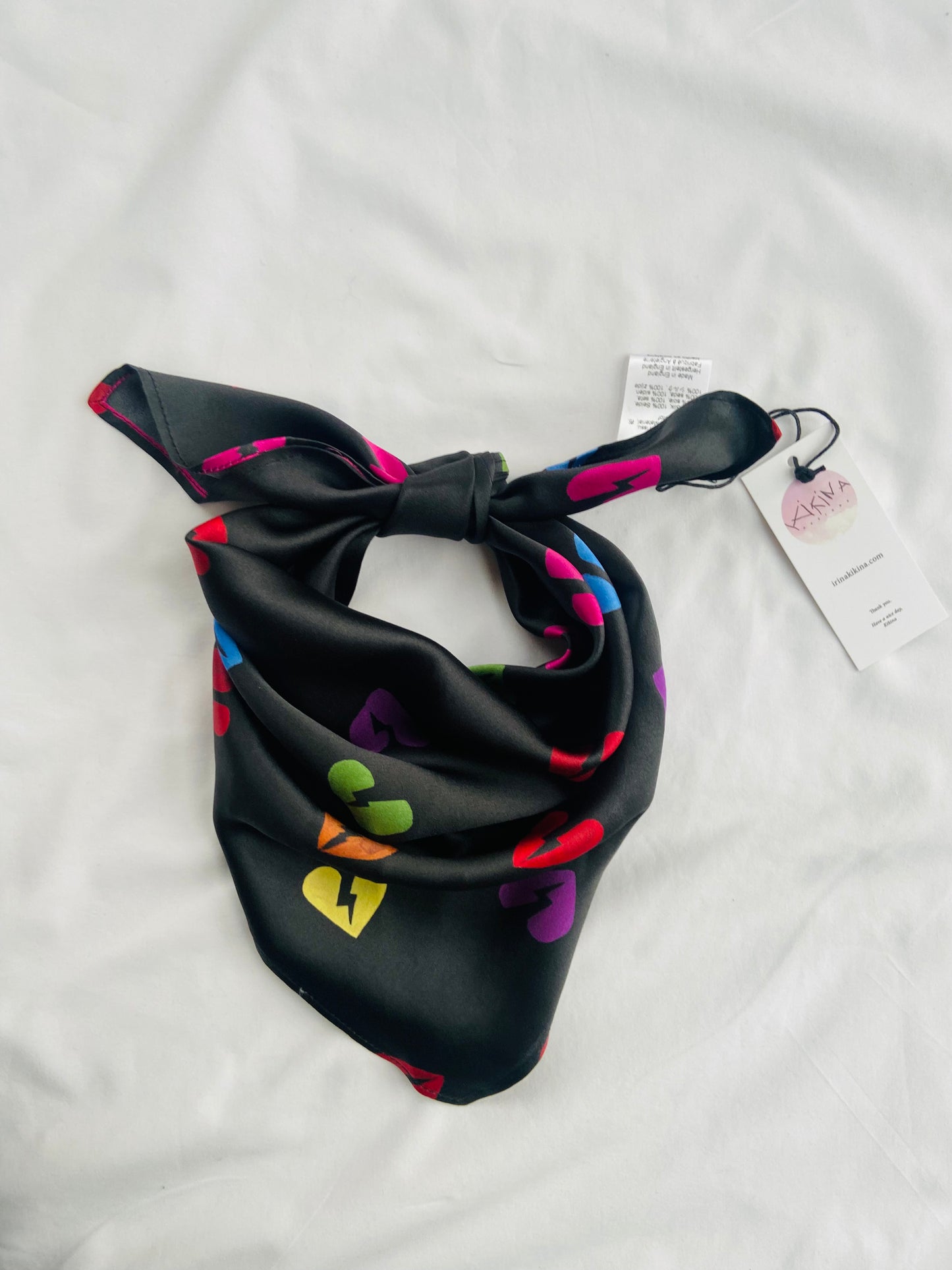 Broken Heart Satin Silk Bandana in Rainbow Colours