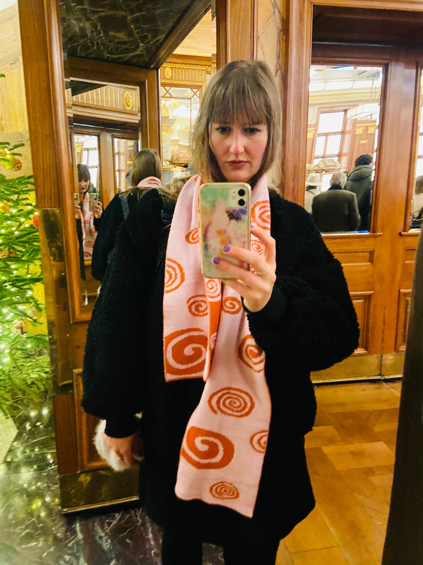Louise Spiral Wool and Cashmere Scarf in Orange and Pink