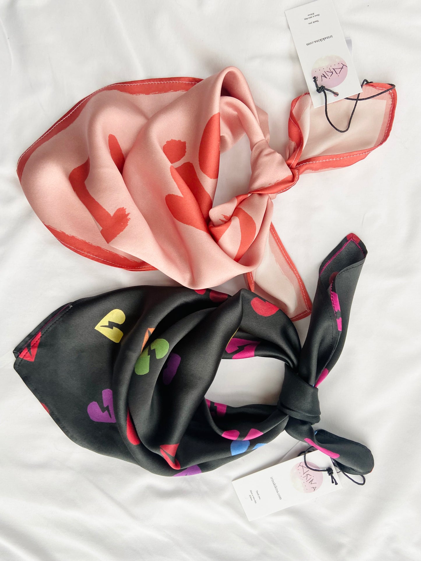 Broken Heart Satin Silk Bandana in Rainbow Colours