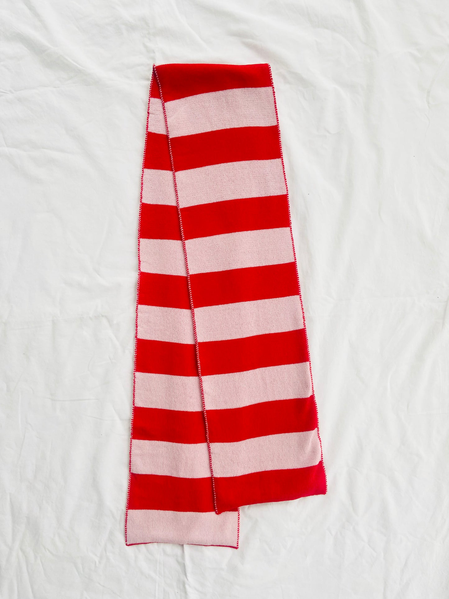 Wide Stripe Wool and Cashmere Scarf in Blush and Red