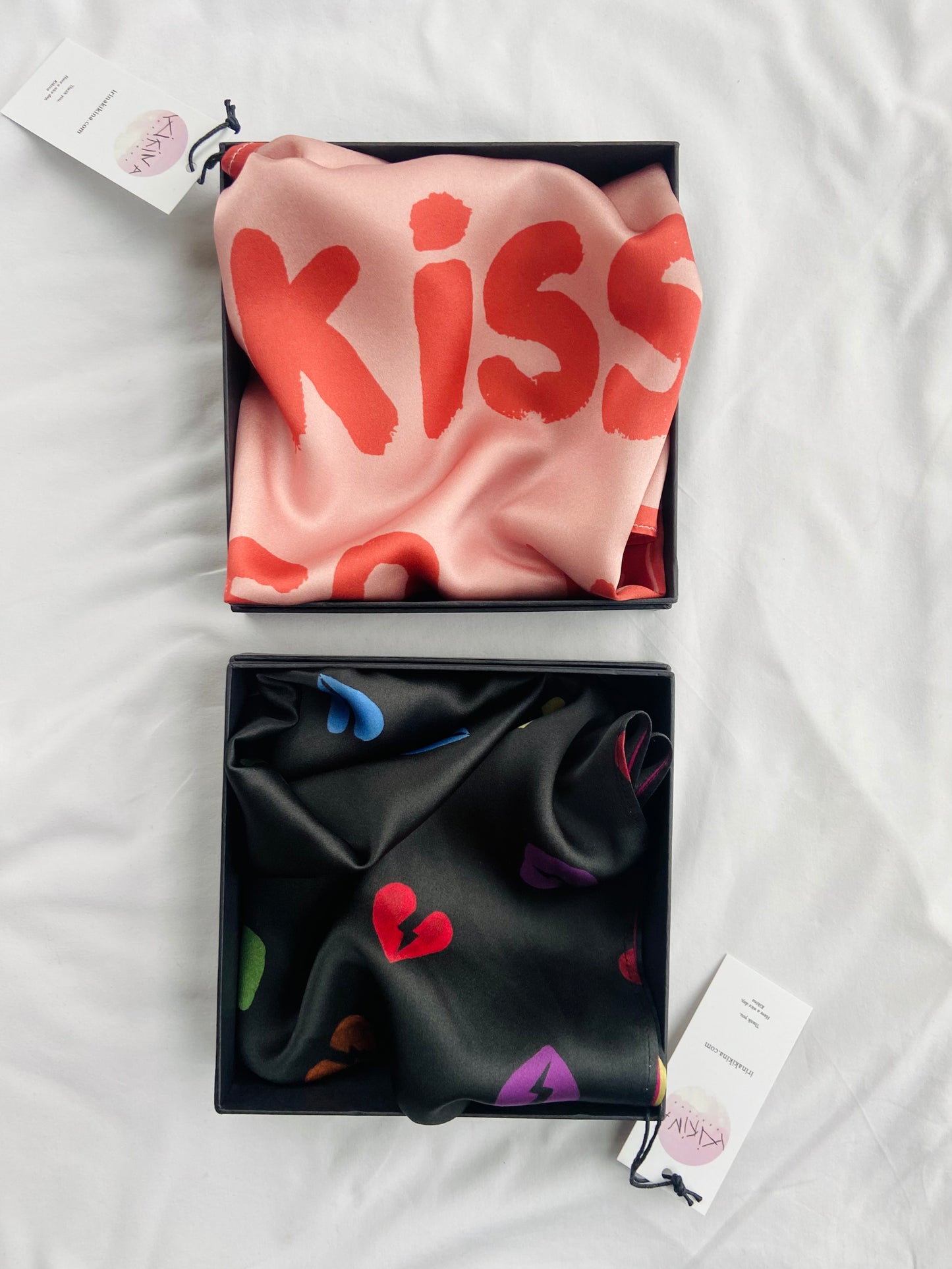 Broken Heart Satin Silk Bandana in Rainbow Colours