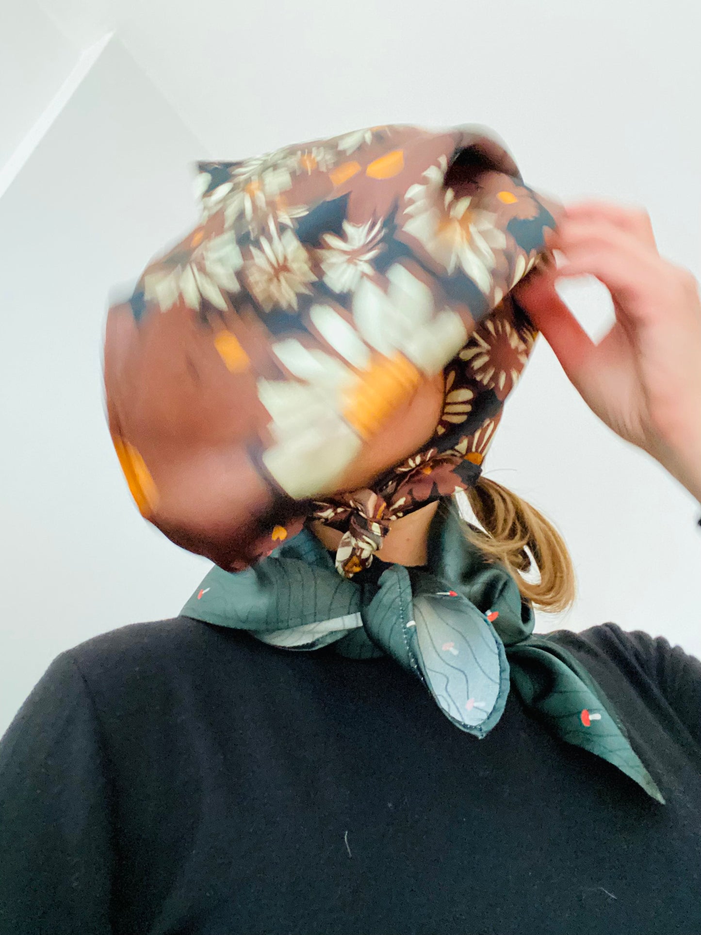 Mushroom Print Real Satin Silk Bandana