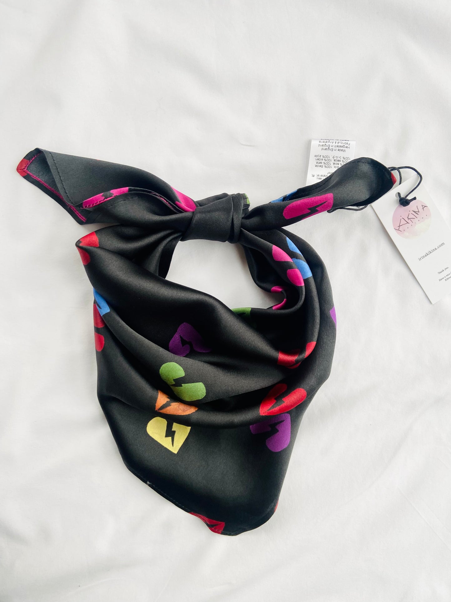 Broken Heart Satin Silk Bandana in Rainbow Colours