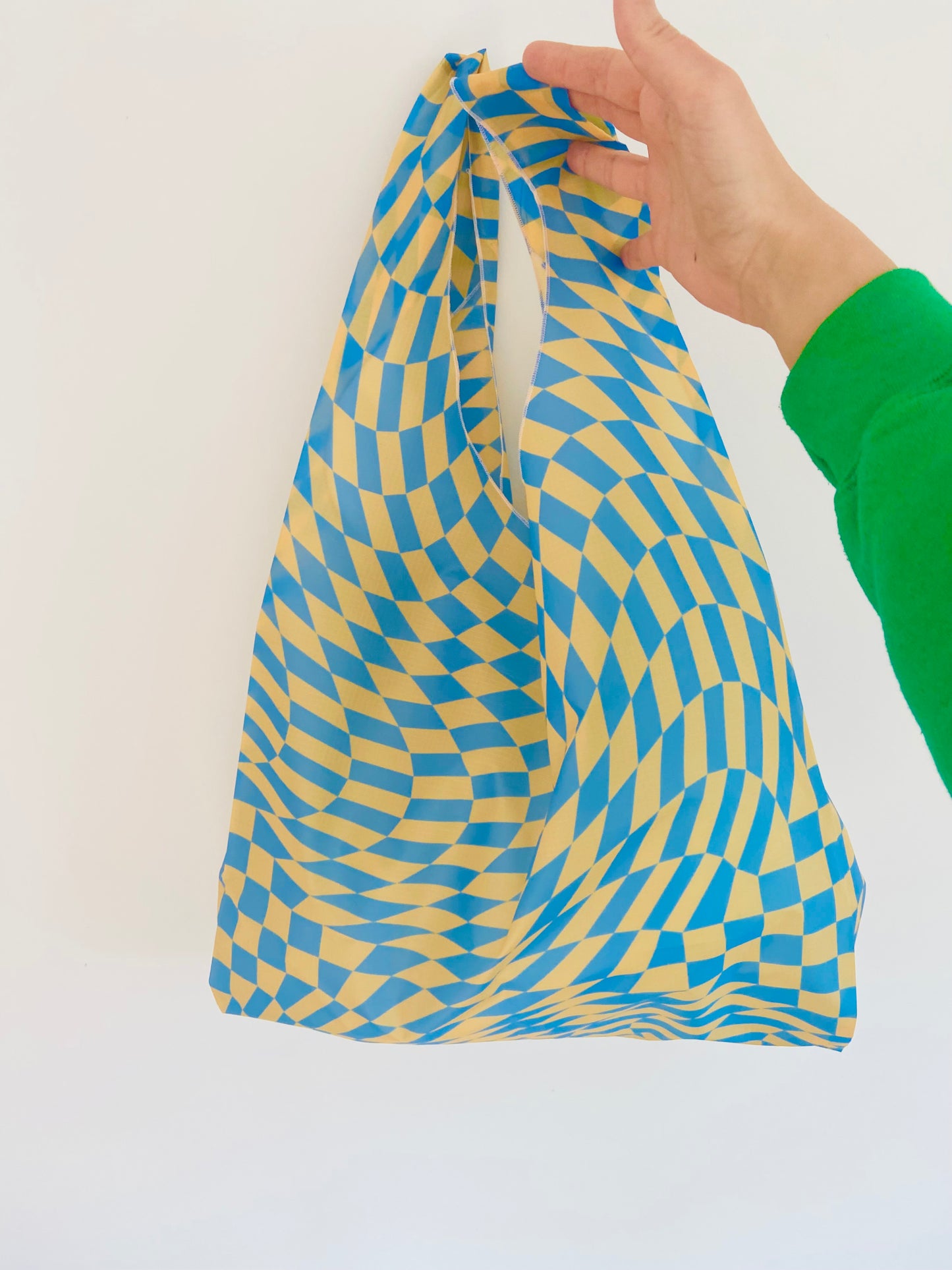 Checkered Parachute All Over Print Shopper Bag in Blue and Yellow