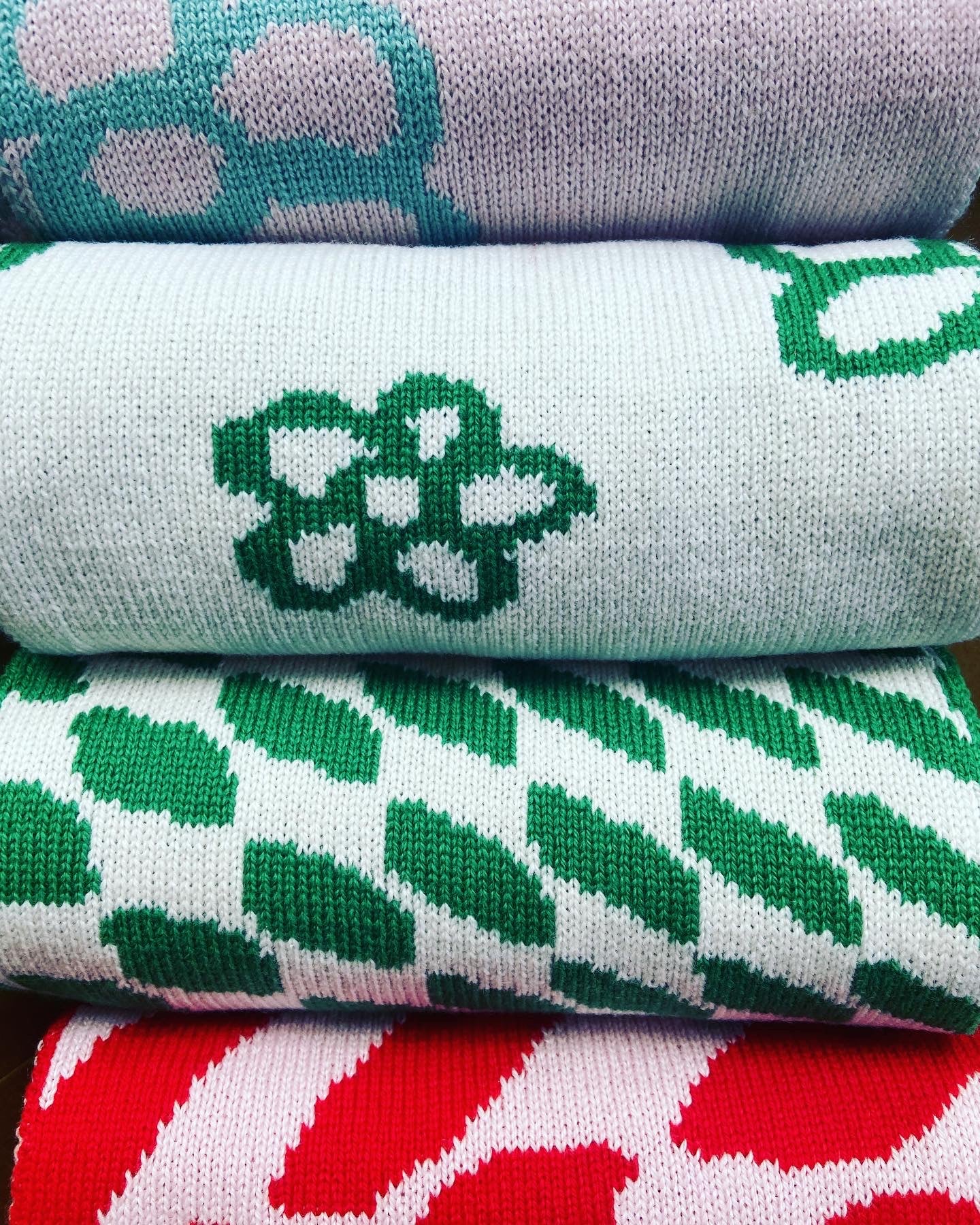 Checkered Wool and Cashmere Scarf in Jade Green