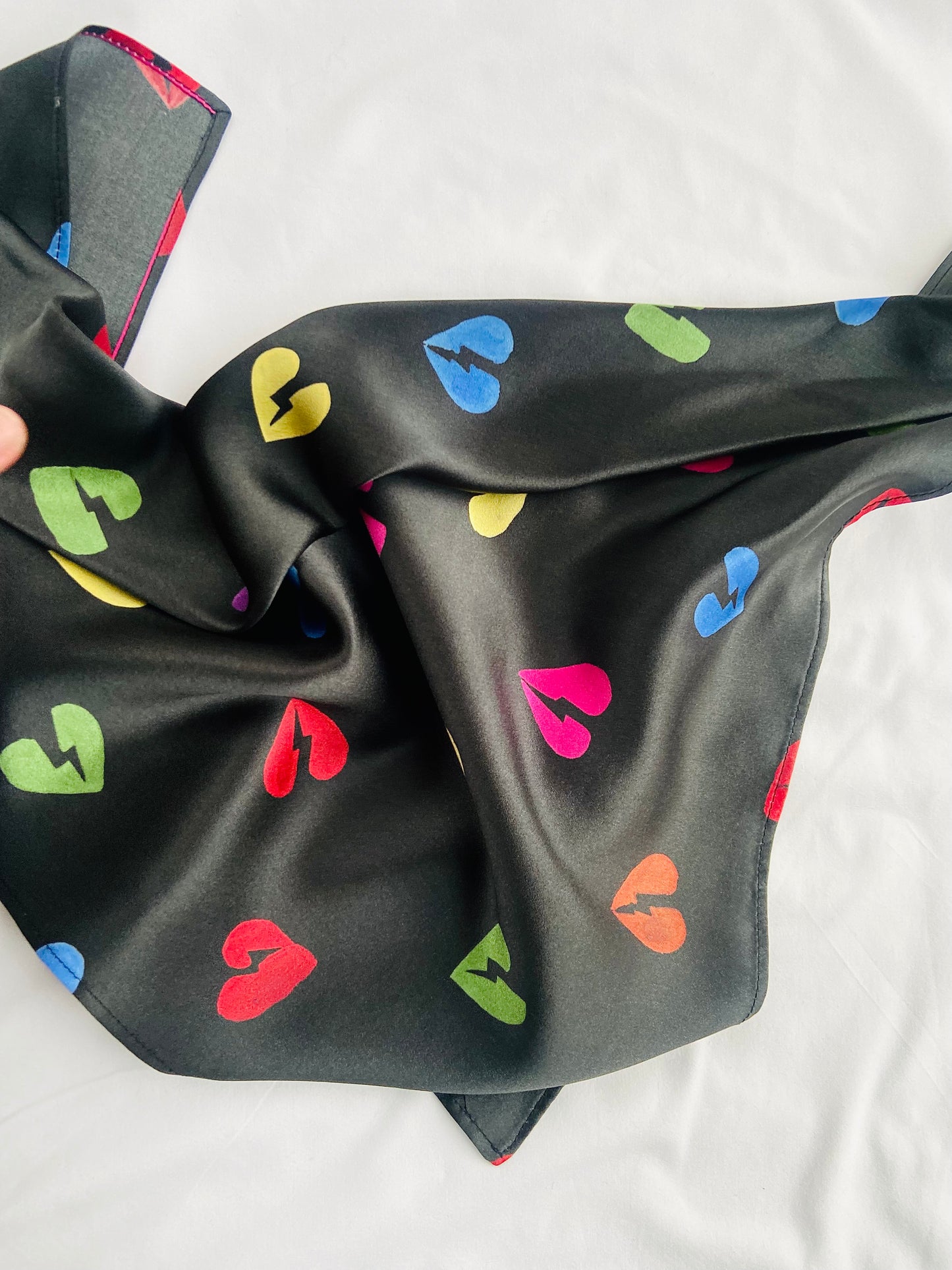 Broken Heart Satin Silk Bandana in Rainbow Colours