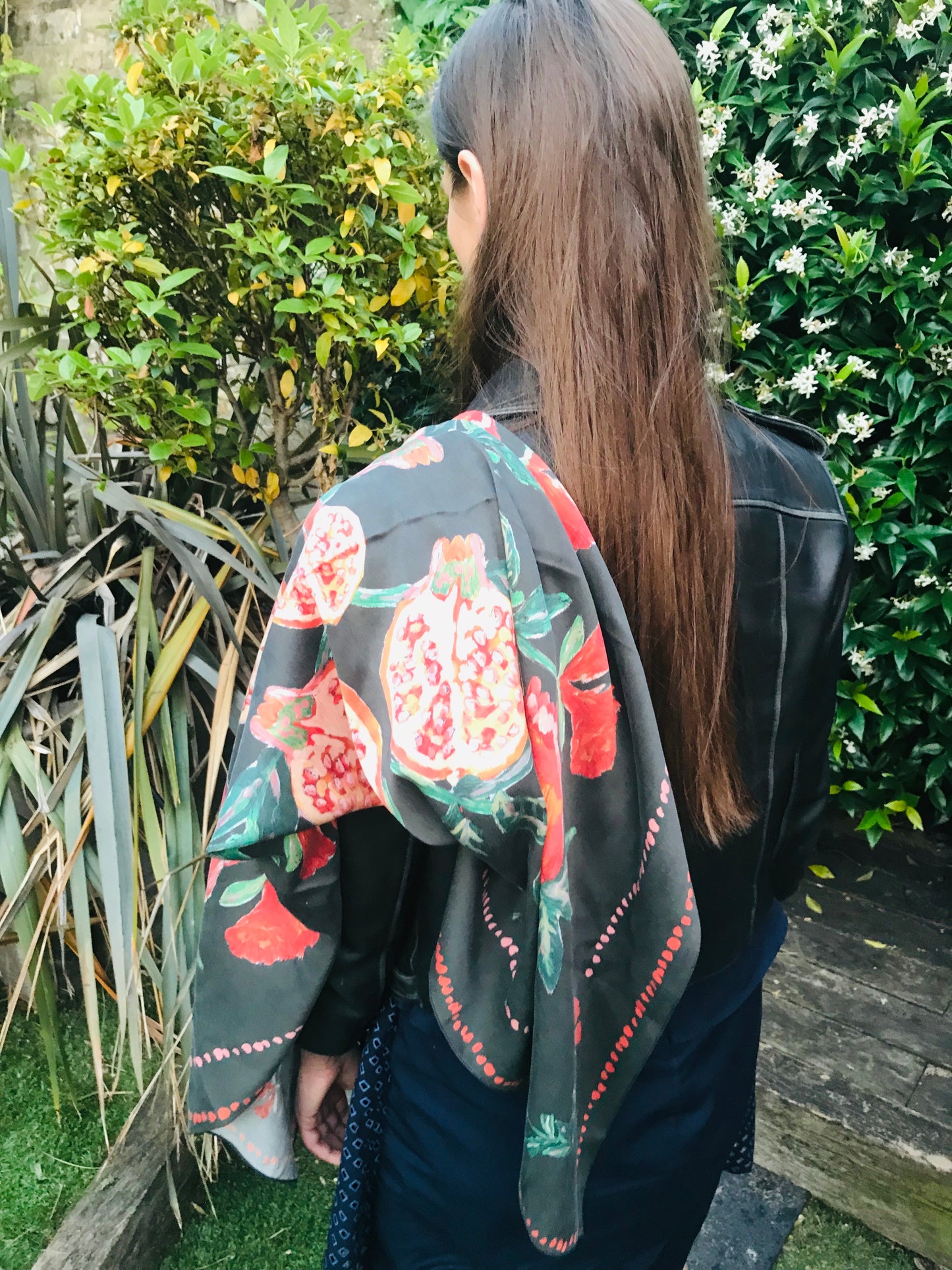 Parajanov. Pomegranate Print Silk Georgette Scarf