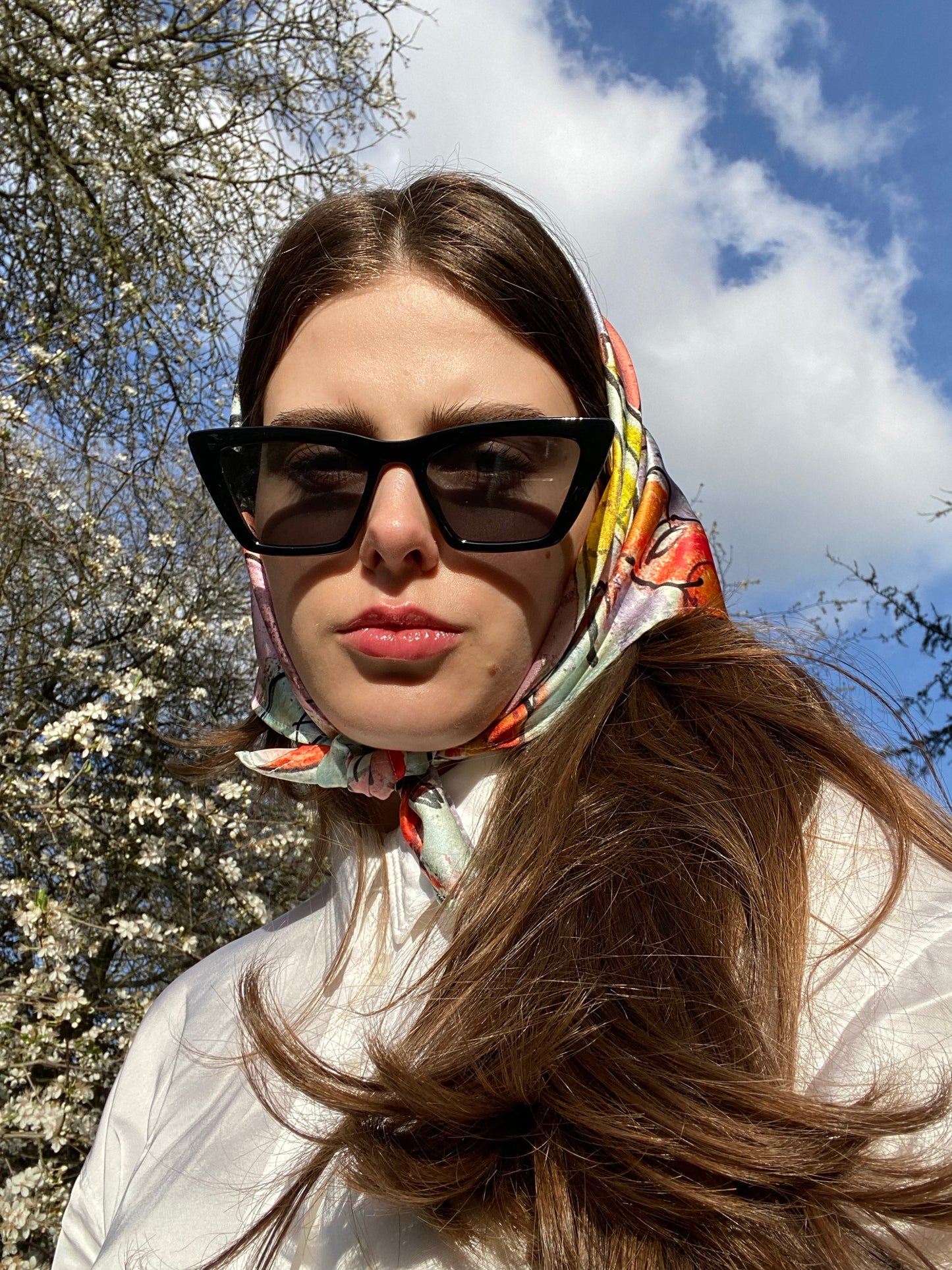 Tapas with Prawns. Dreaming of Spain. Pastel Satin Silk Bandana