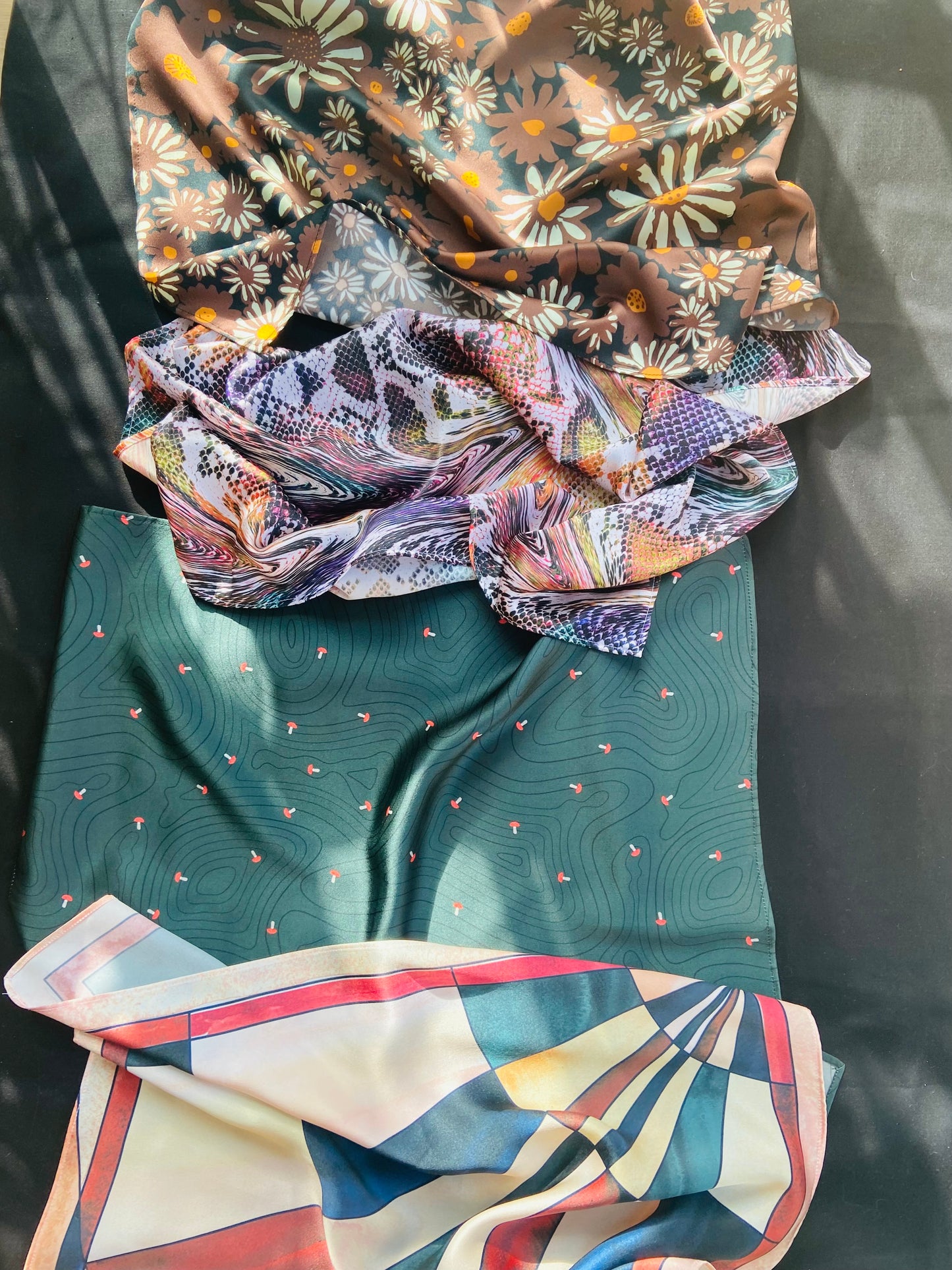 Mushroom Print Real Satin Silk Bandana