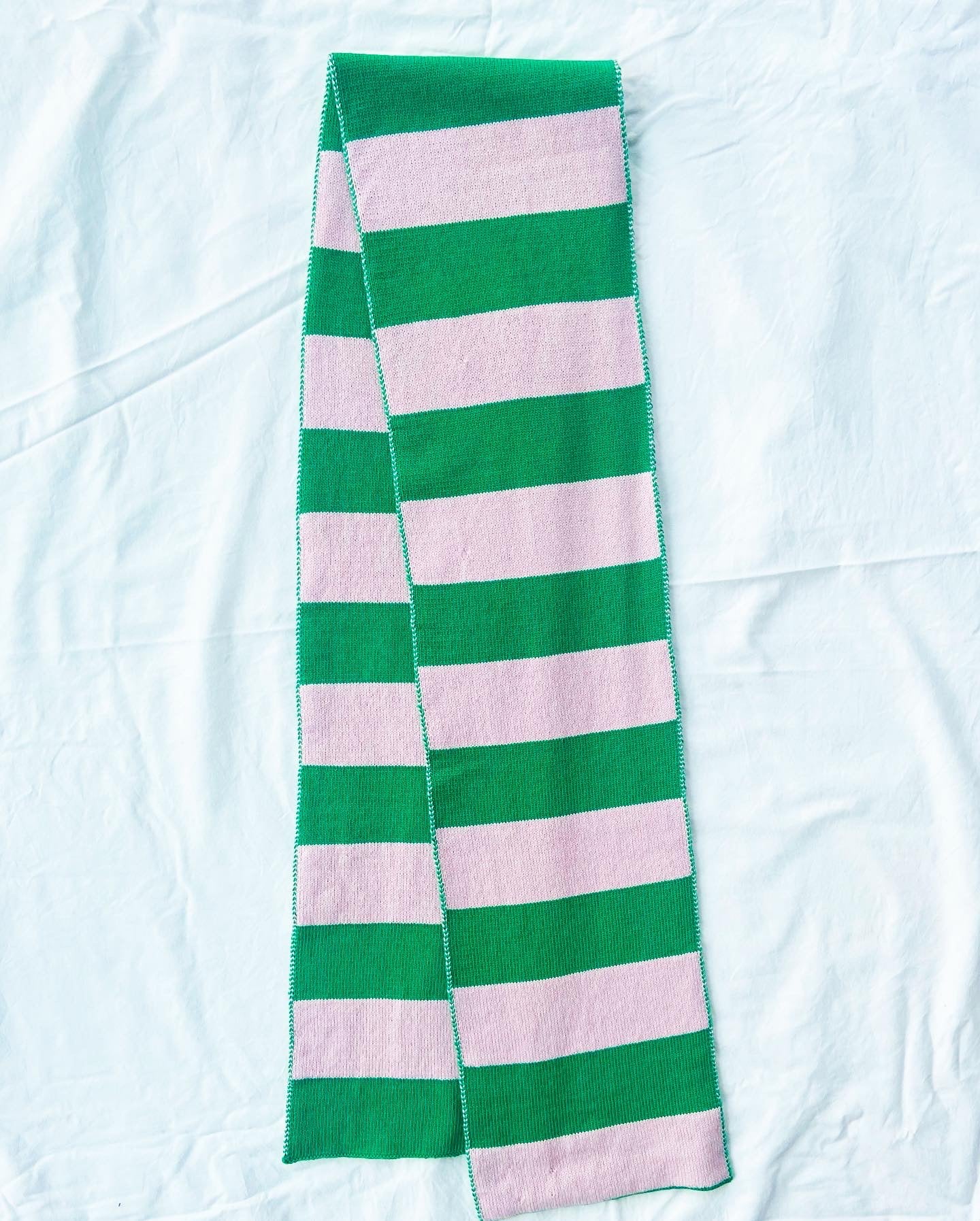 Wide Stripe Wool and Cashmere Scarf in Pink and Red